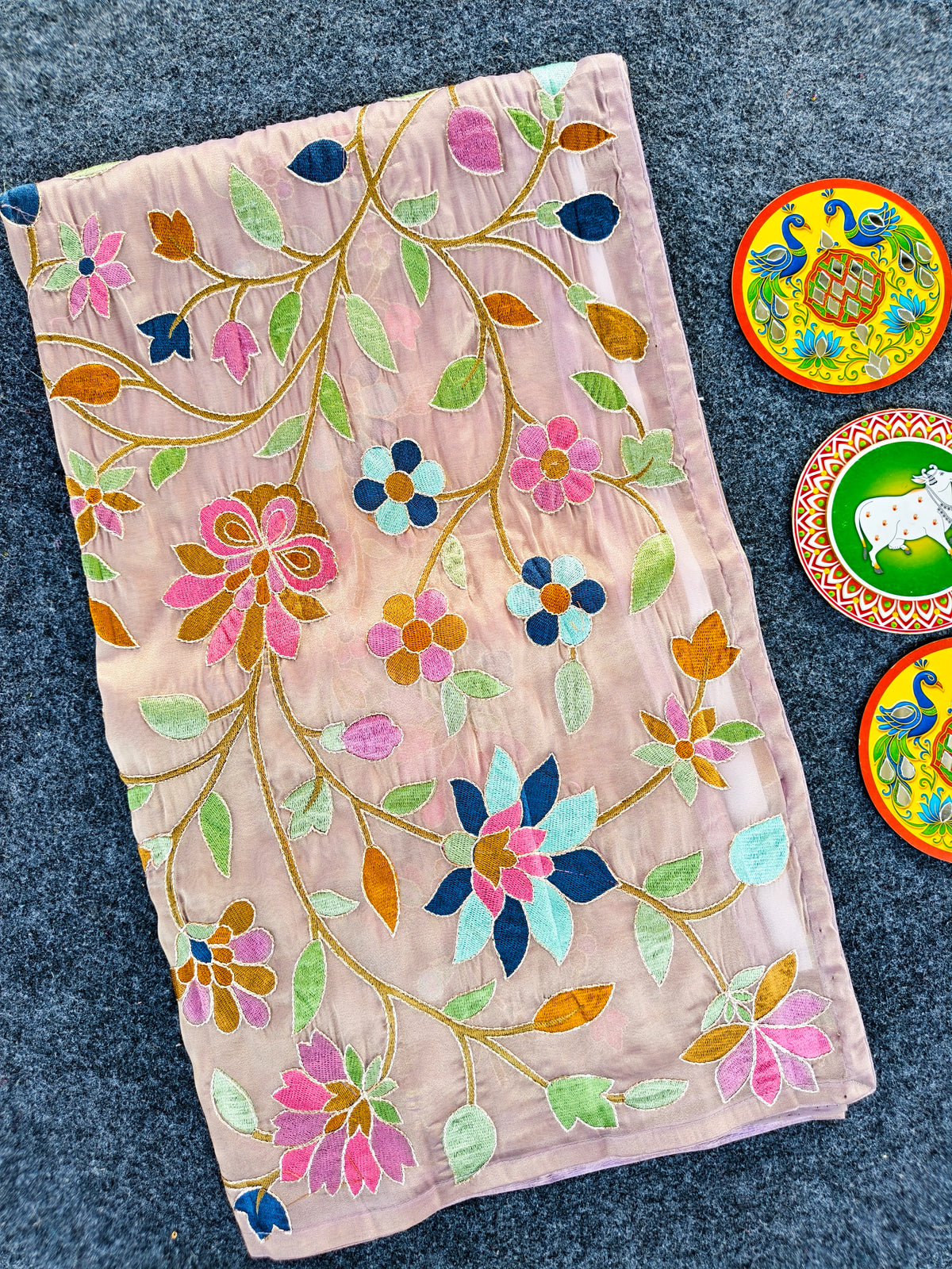 Apsara Floral Embroidered Tissue Silk Saree