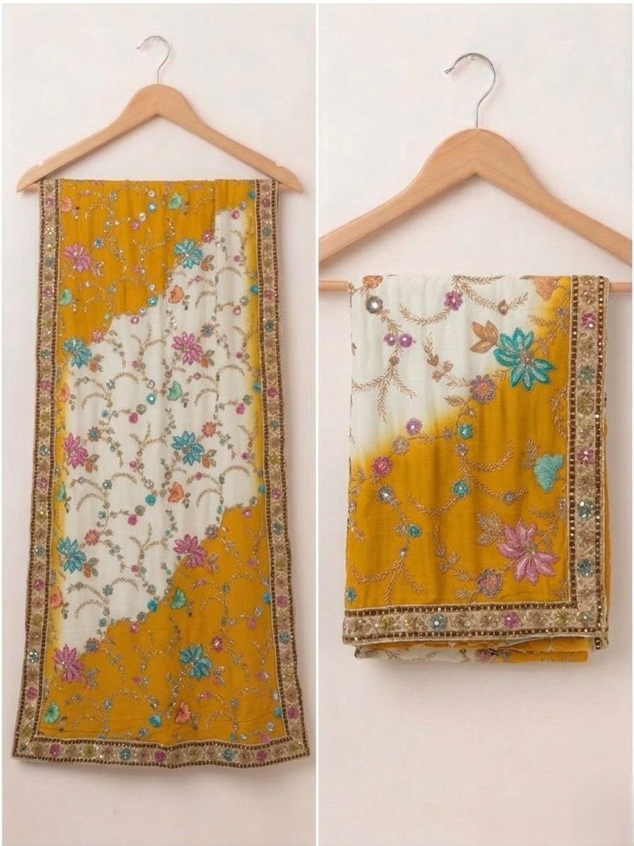 Rangriti Threadwork Chinon Dupatta