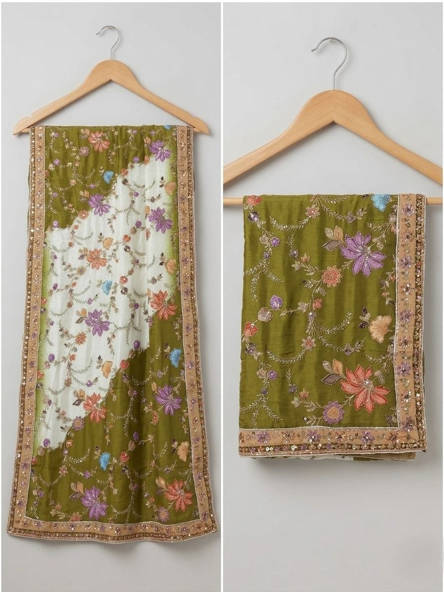 Rangriti Threadwork Chinon Dupatta