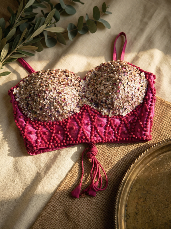 Trendy Pearl & Patch Work Silk Blouse