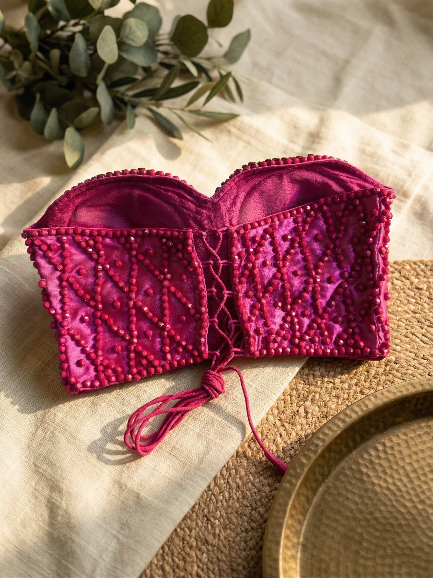 Trendy Pearl & Patch Work Silk Blouse