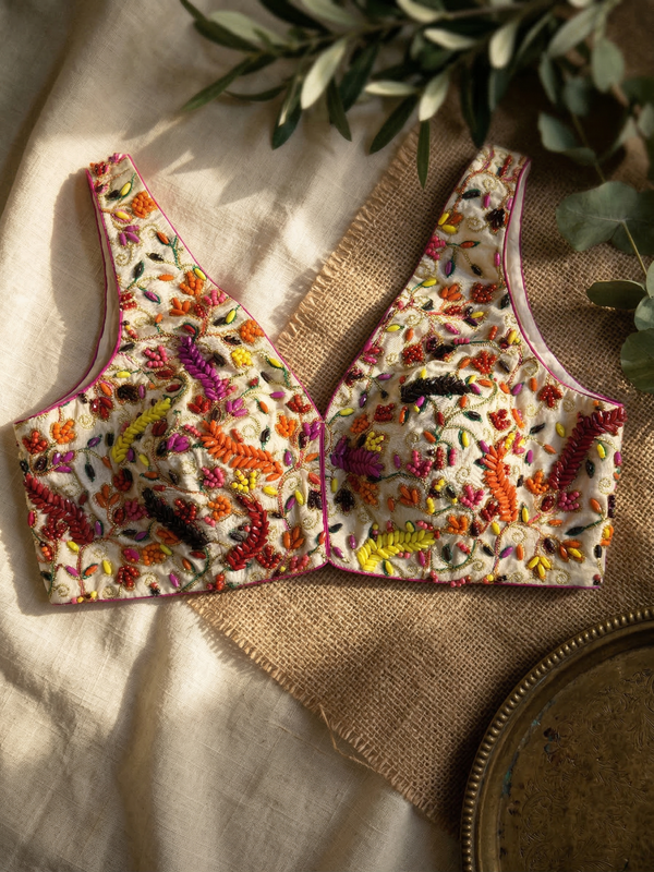 Royal Pearl Embroidery Silk Blouse