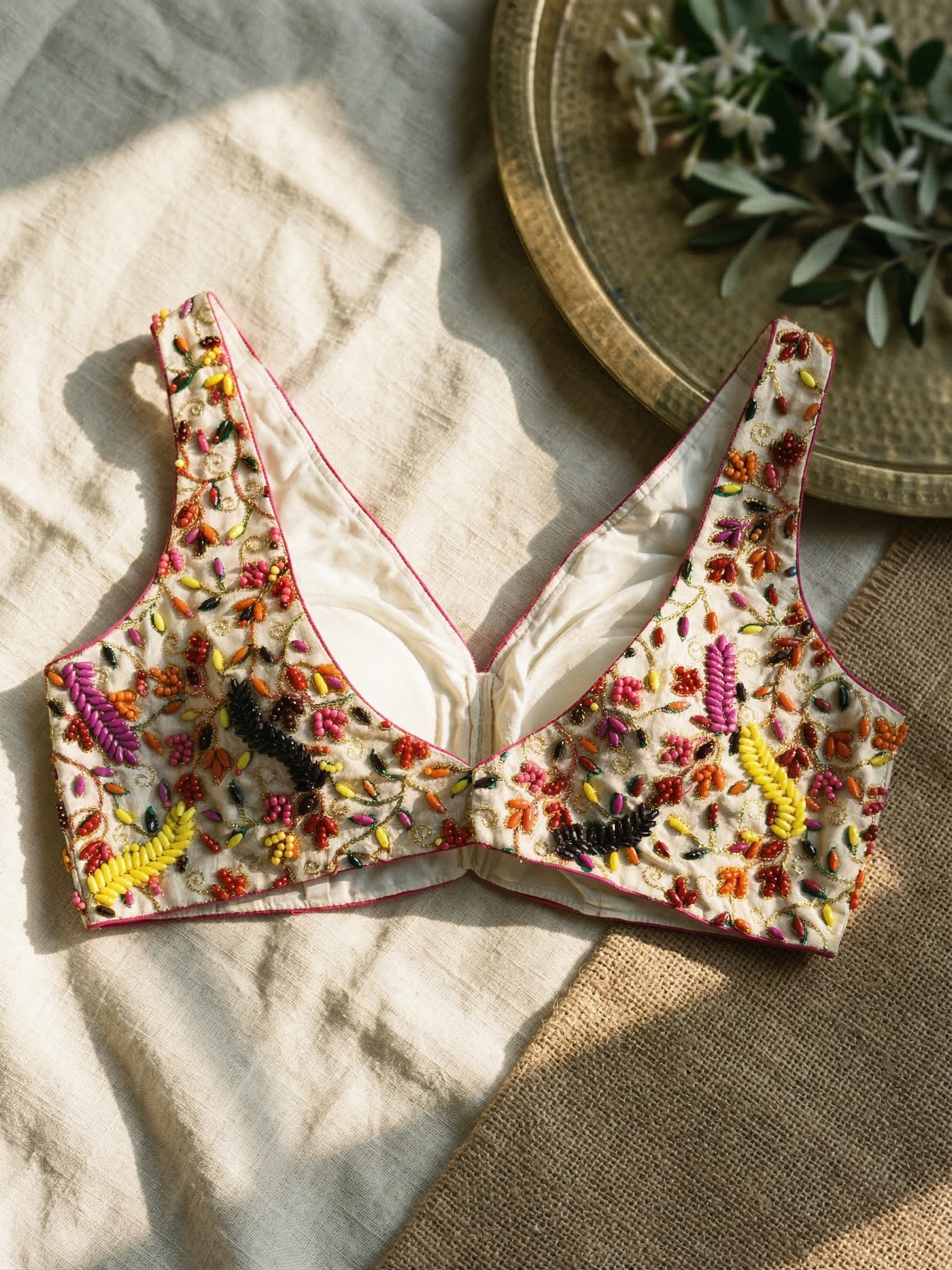 Royal Pearl Embroidery Silk Blouse