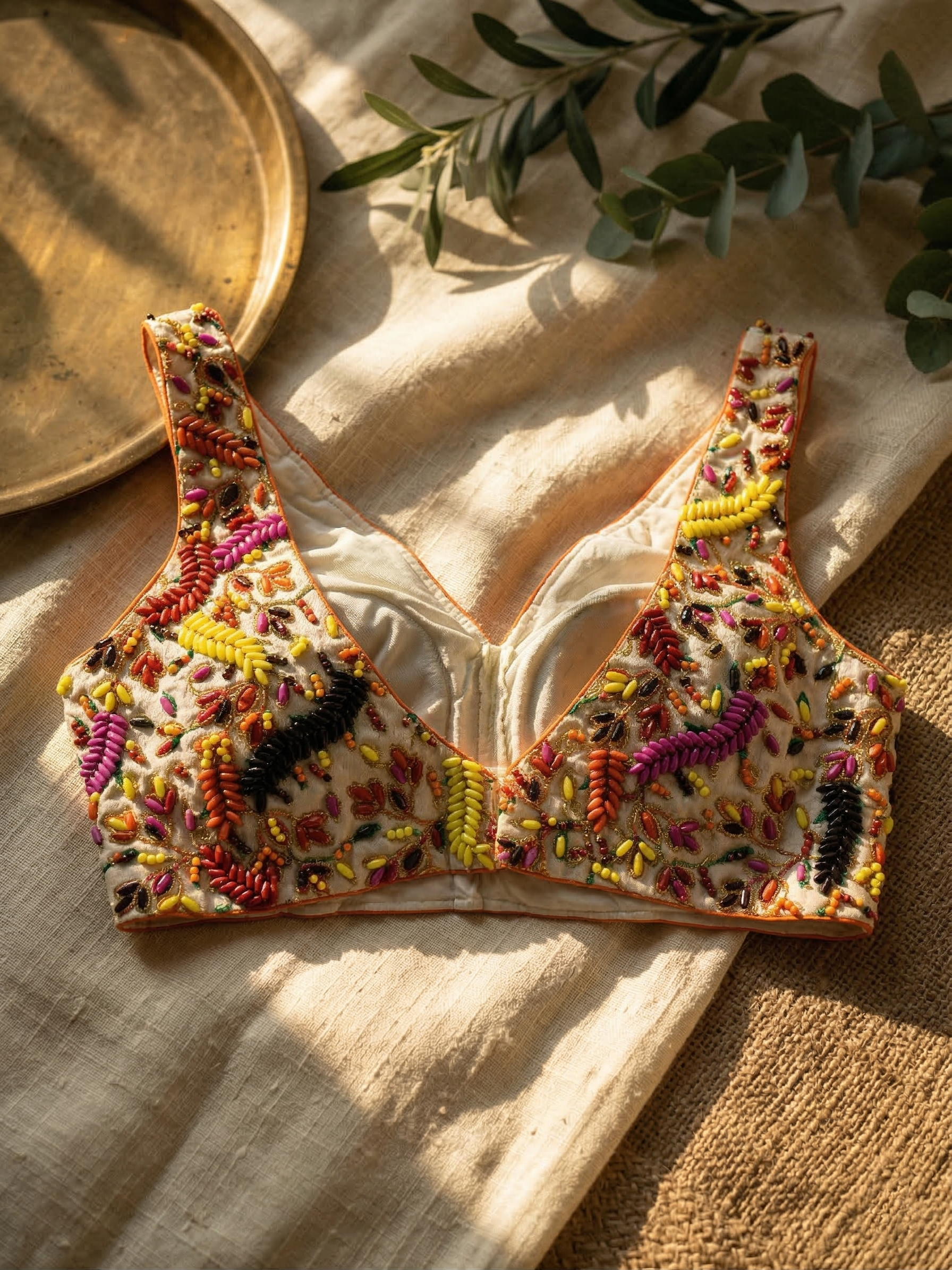 Classic Pearl Embroidery Silk Blouse