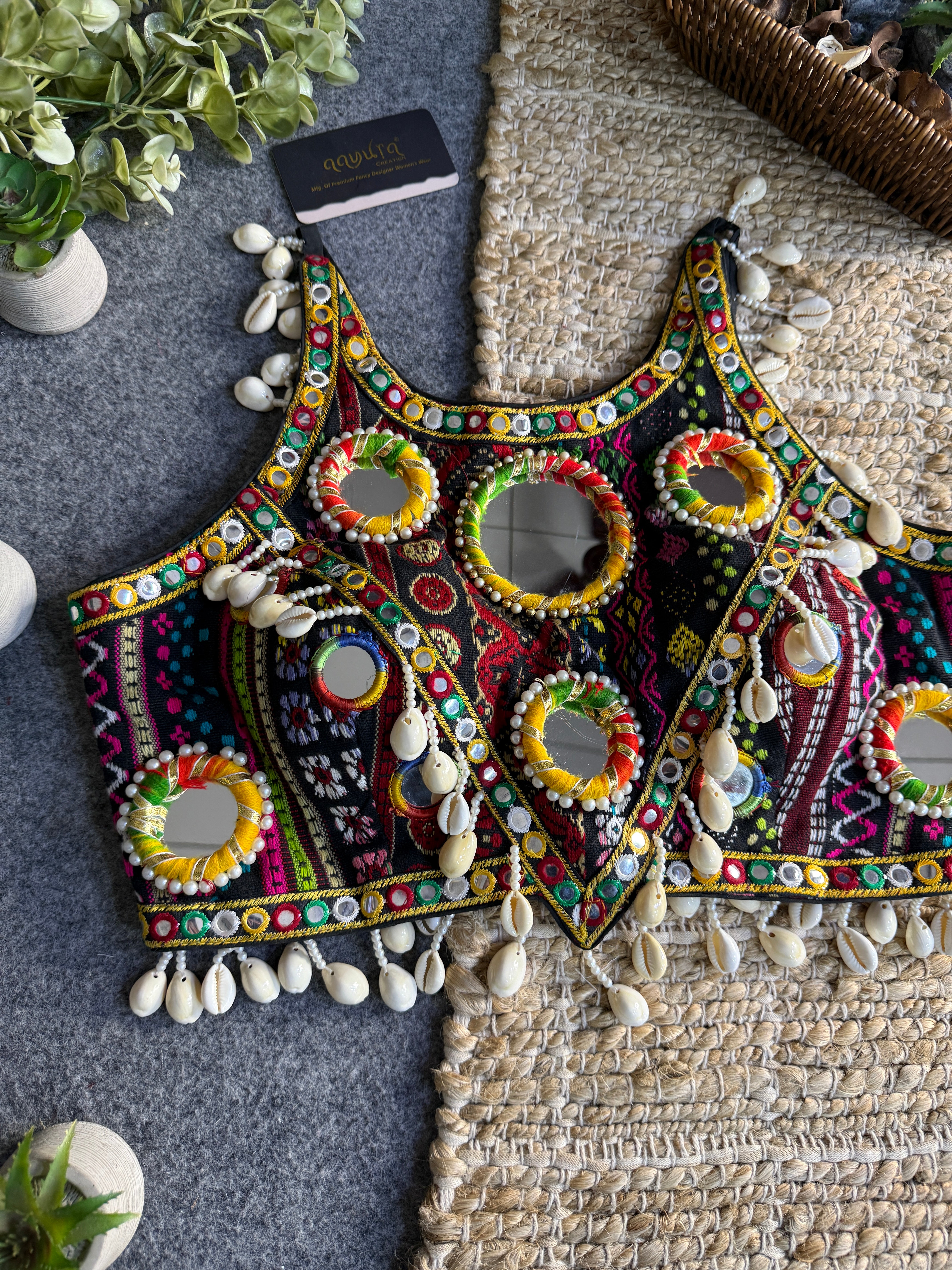 Navratna Mirror & Shell Halter Neck Blouse