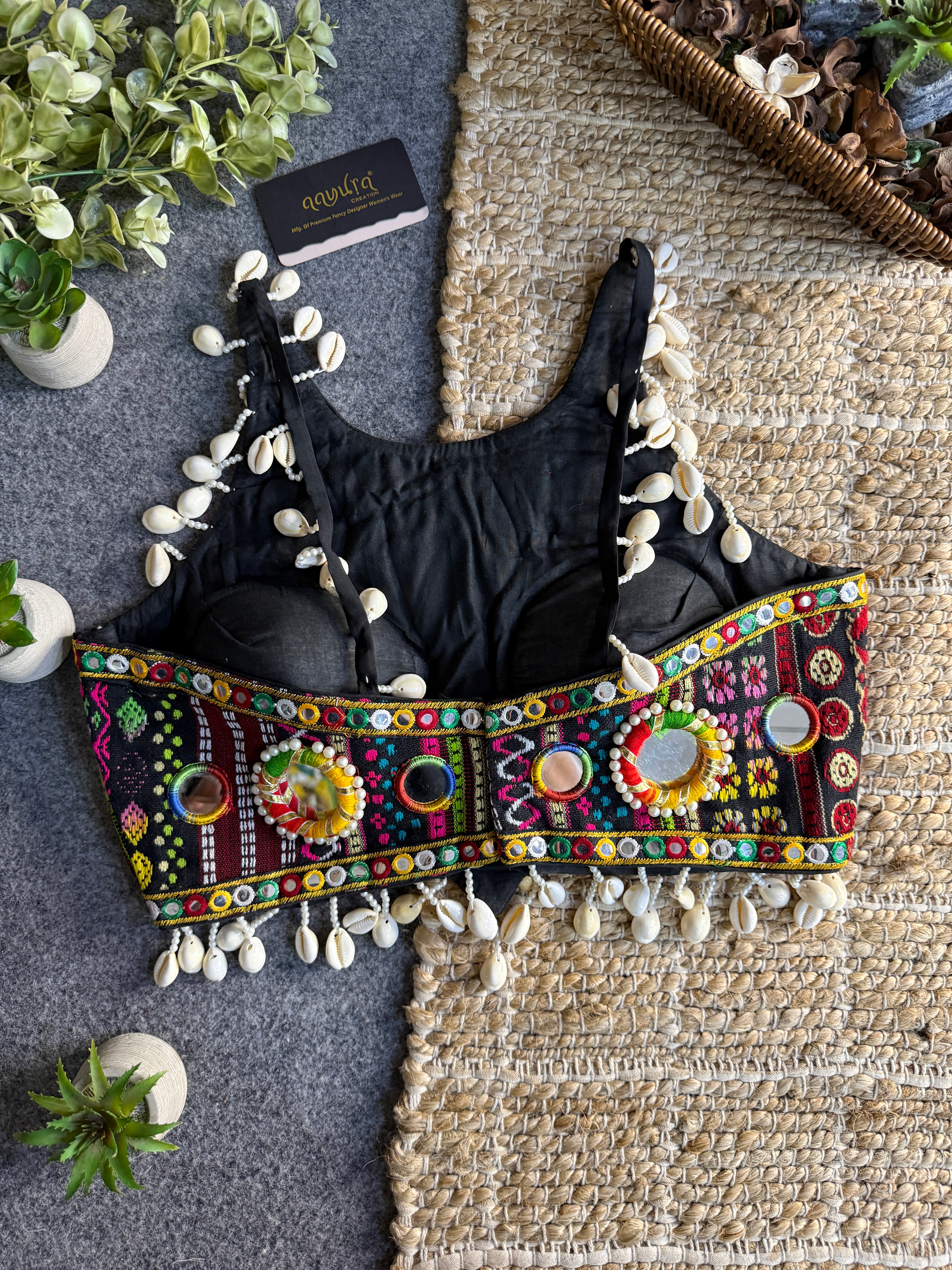 Navratna Mirror & Shell Halter Neck Blouse