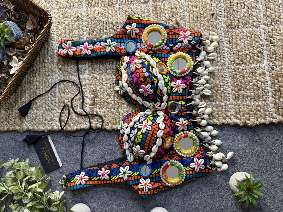 Navratna Mirror & Shell With Fancy Neckline Blouse