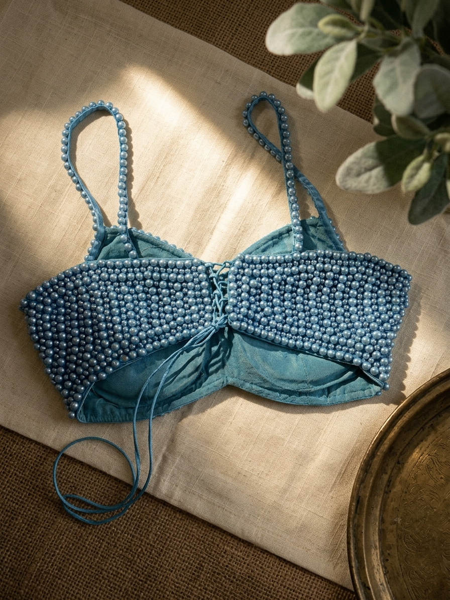 Elegant Pearl Embroidery Silk Blouse