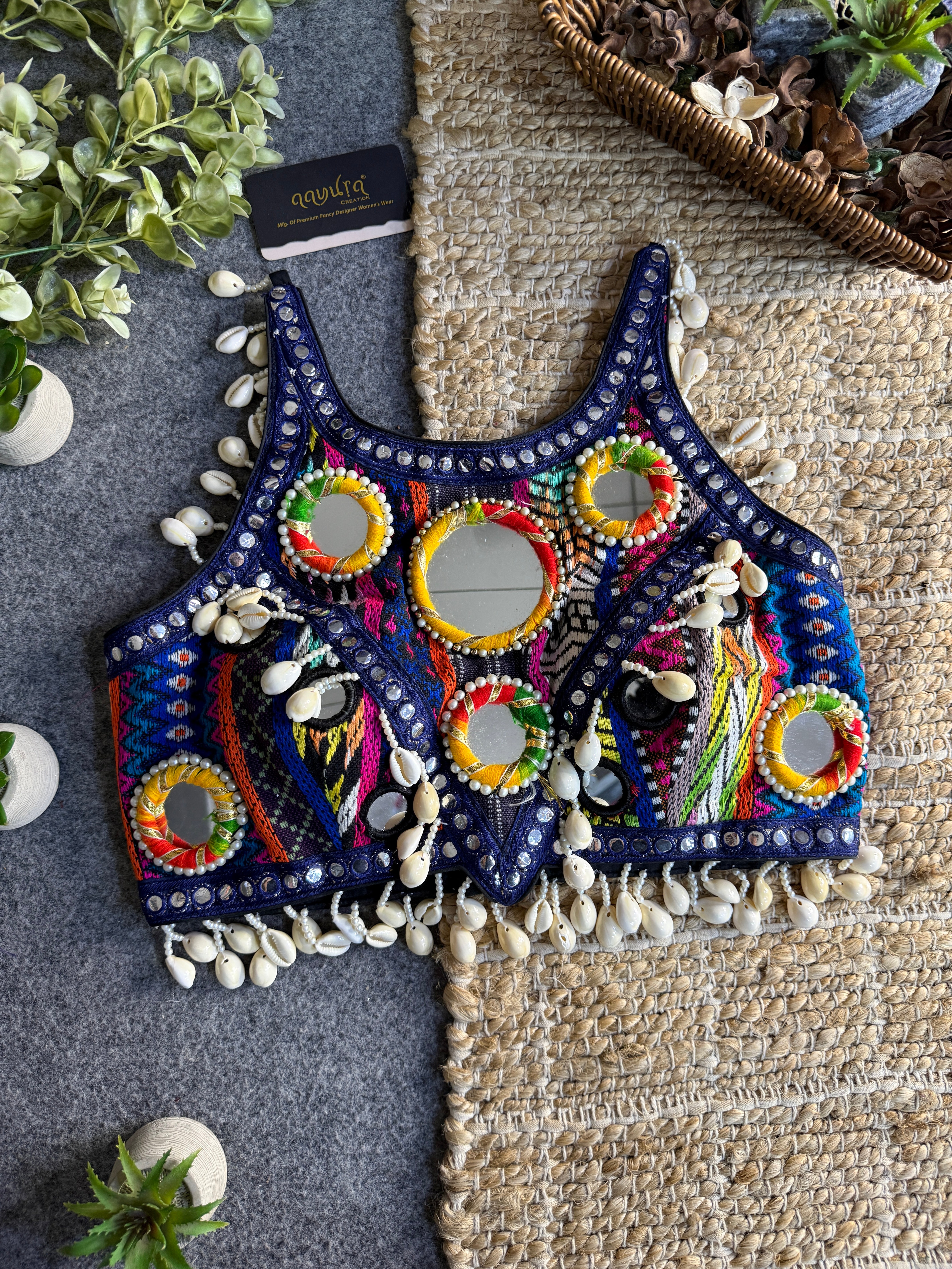 Navratna Mirror & Shell Halter Neck Blouse