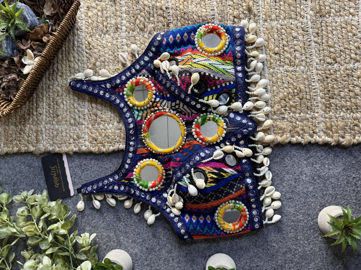 Navratna Mirror & Shell Halter Neck Blouse
