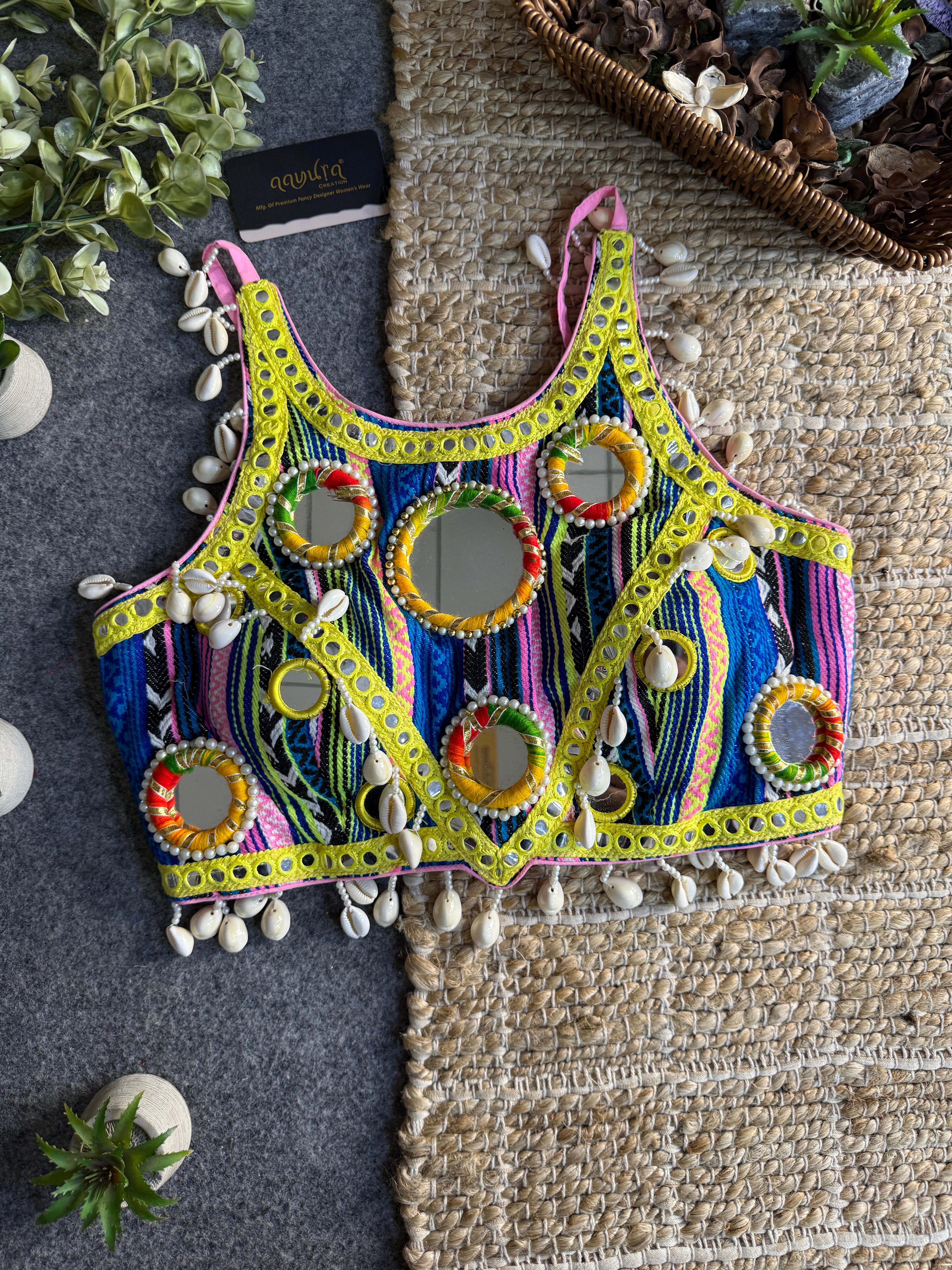 Navratna Mirror & Shell Halter Neck Blouse