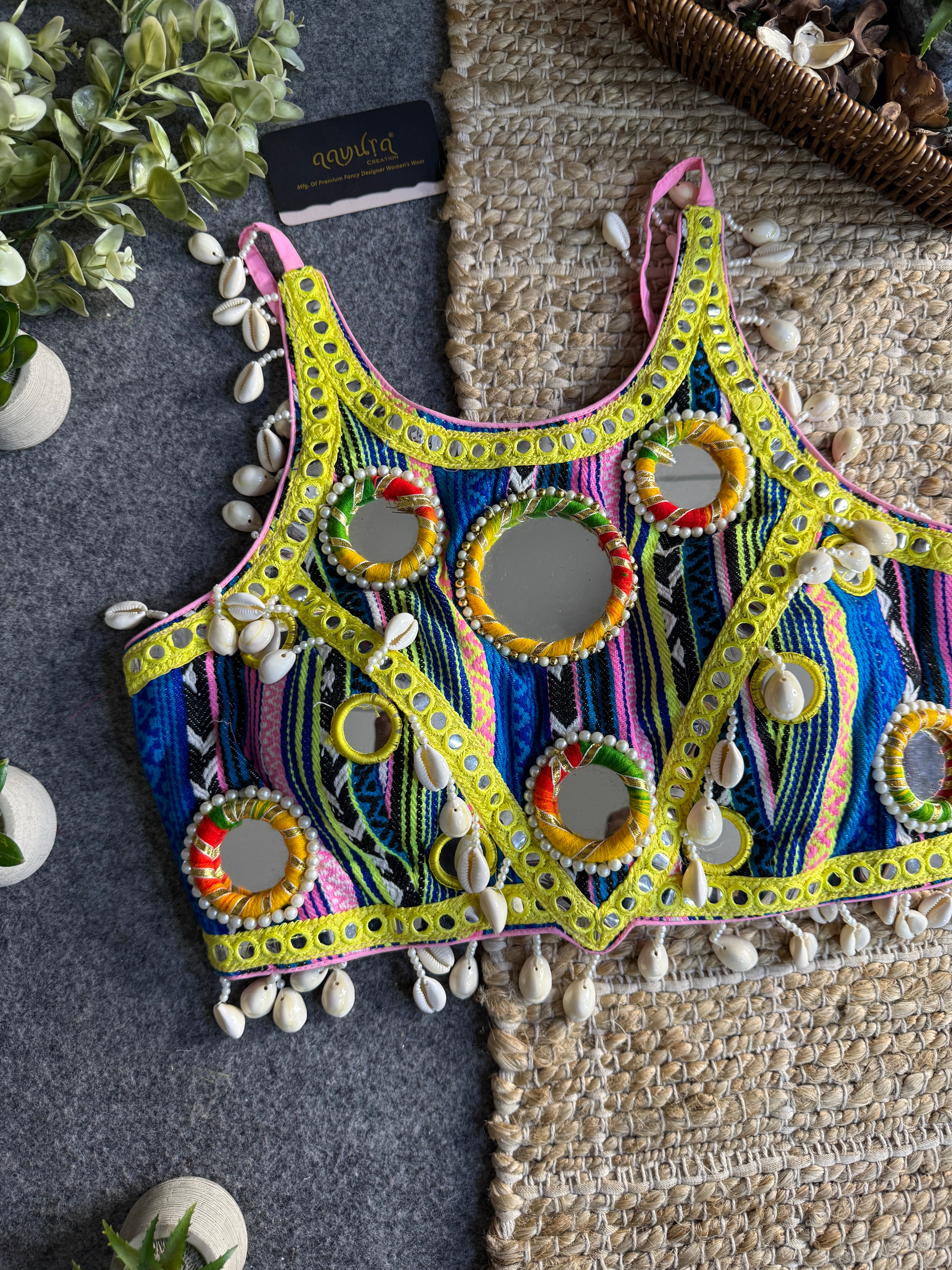 Navratna Mirror & Shell Halter Neck Blouse