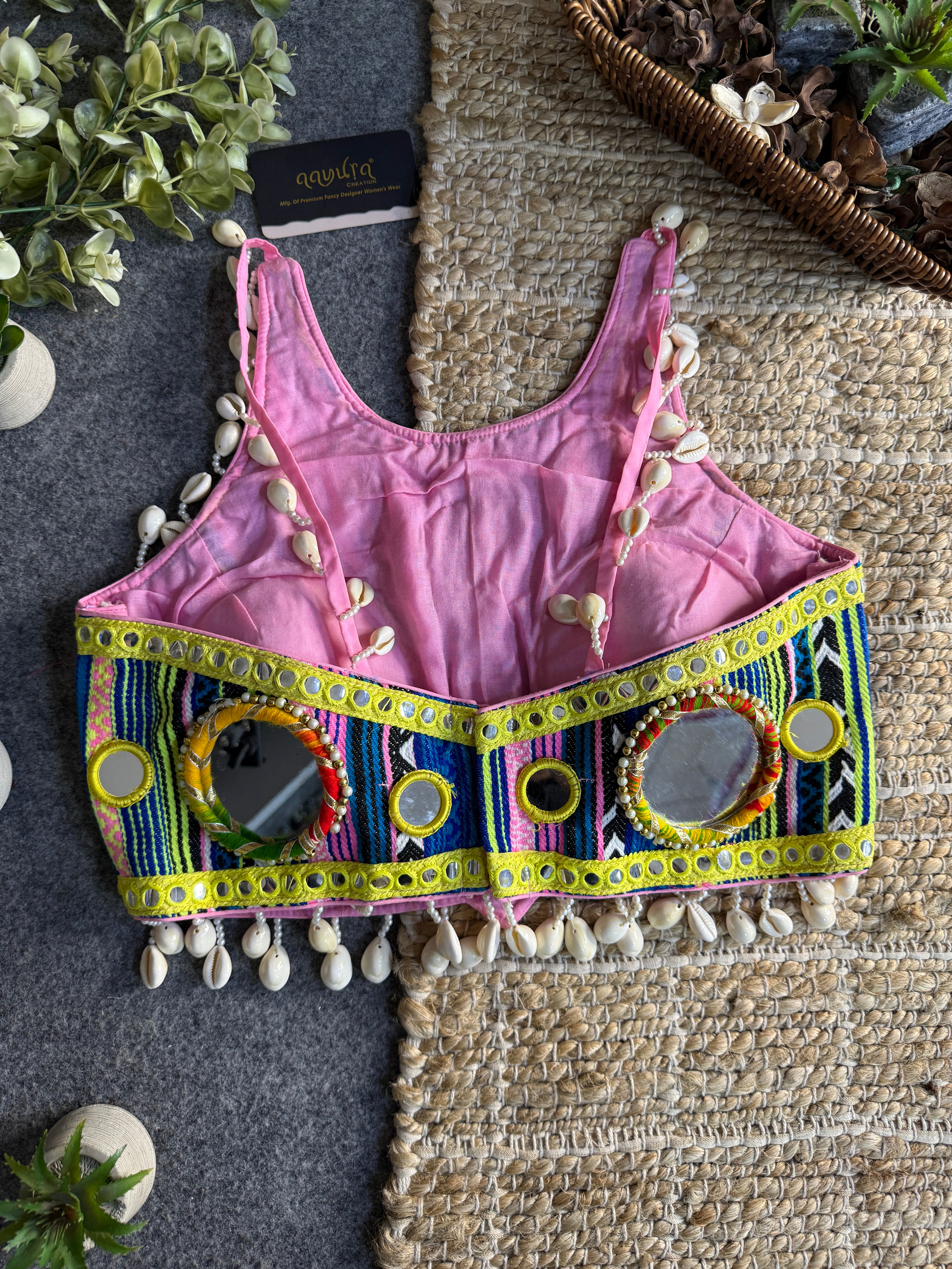 Navratna Mirror & Shell Halter Neck Blouse