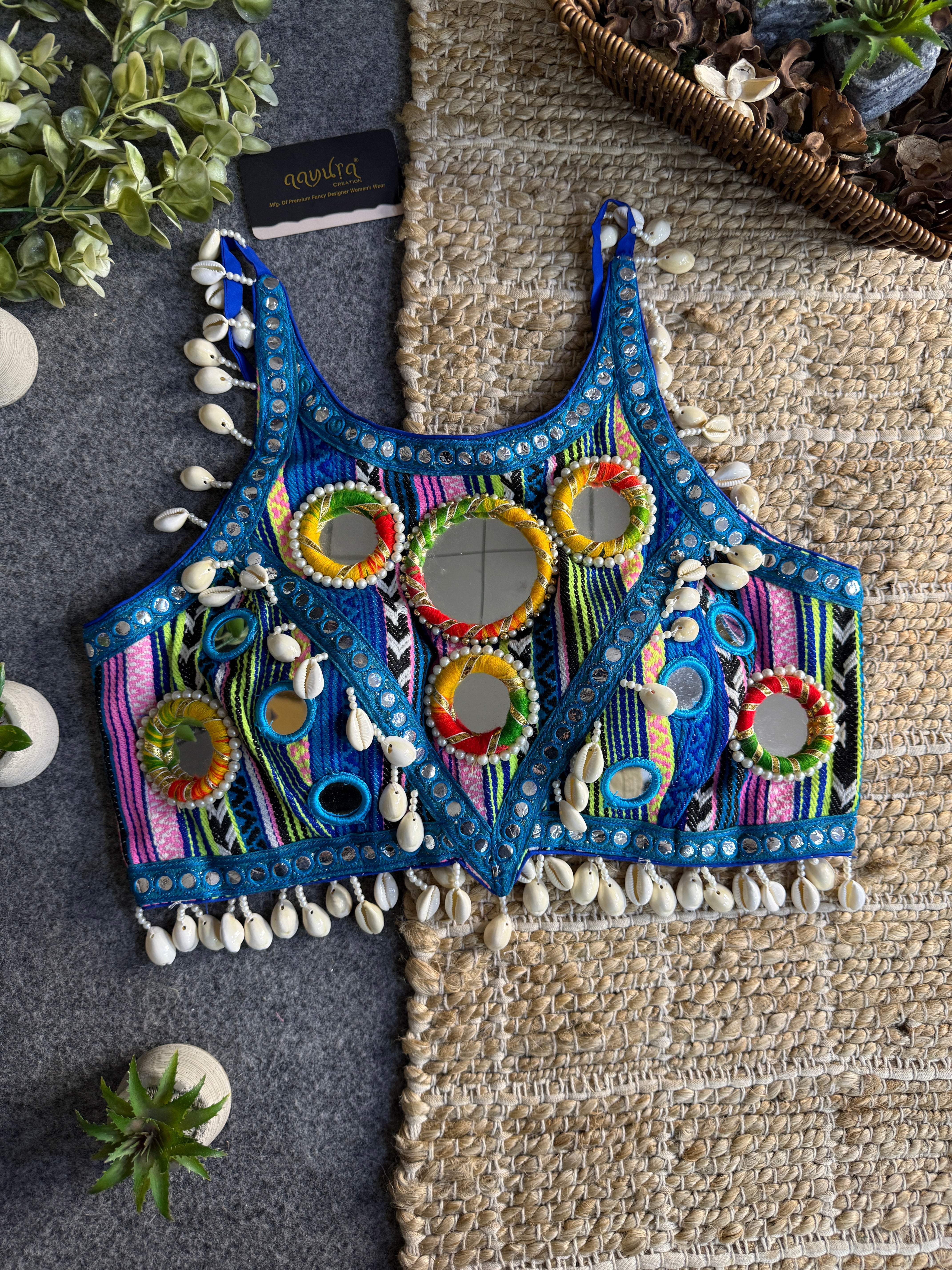 Navratna Mirror & Shell Halter Neck Blouse