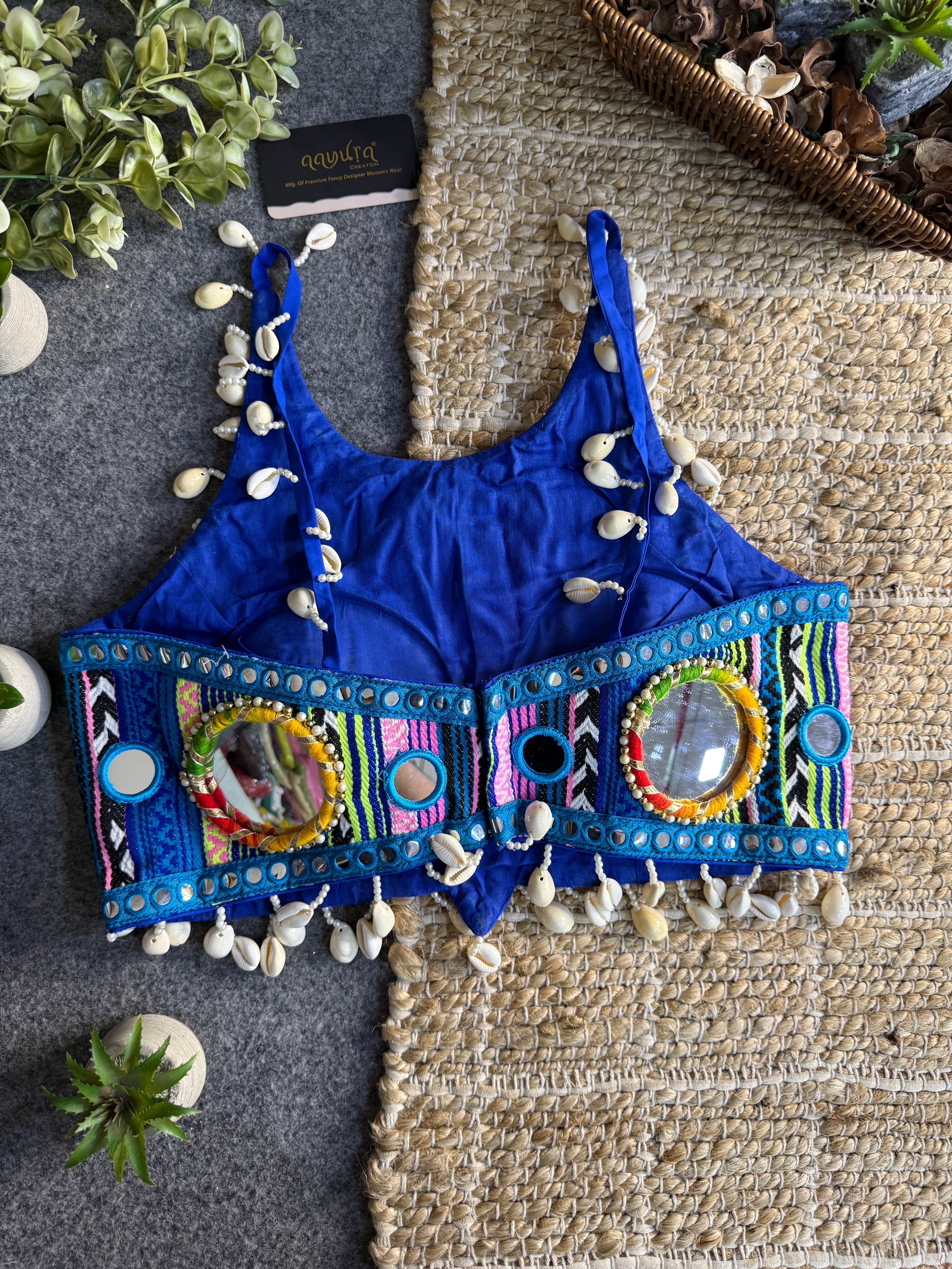 Navratna Mirror & Shell Halter Neck Blouse