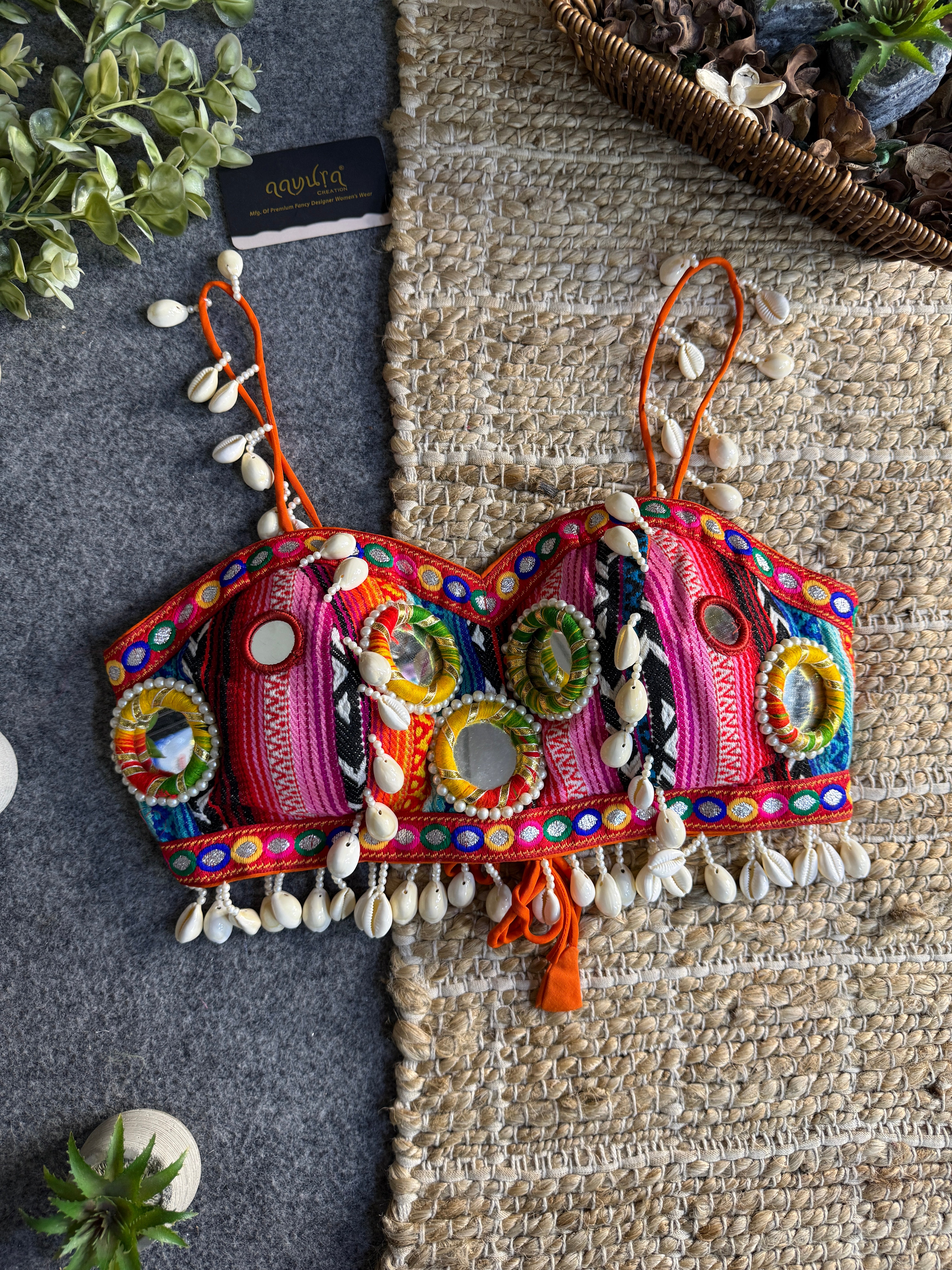 Navratna Mirror & Shell Designer Strap Blouse