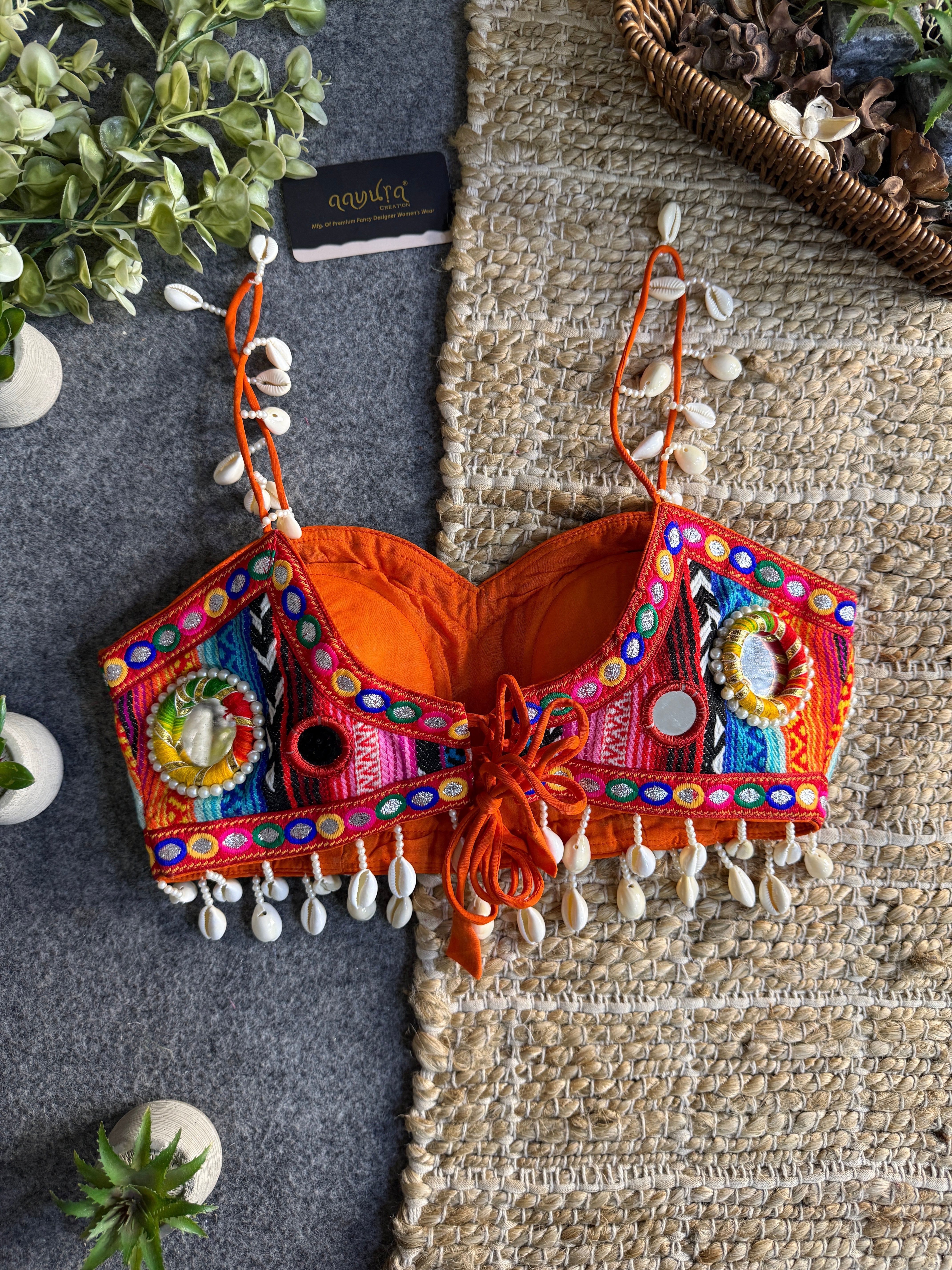 Navratna Mirror & Shell Designer Strap Blouse