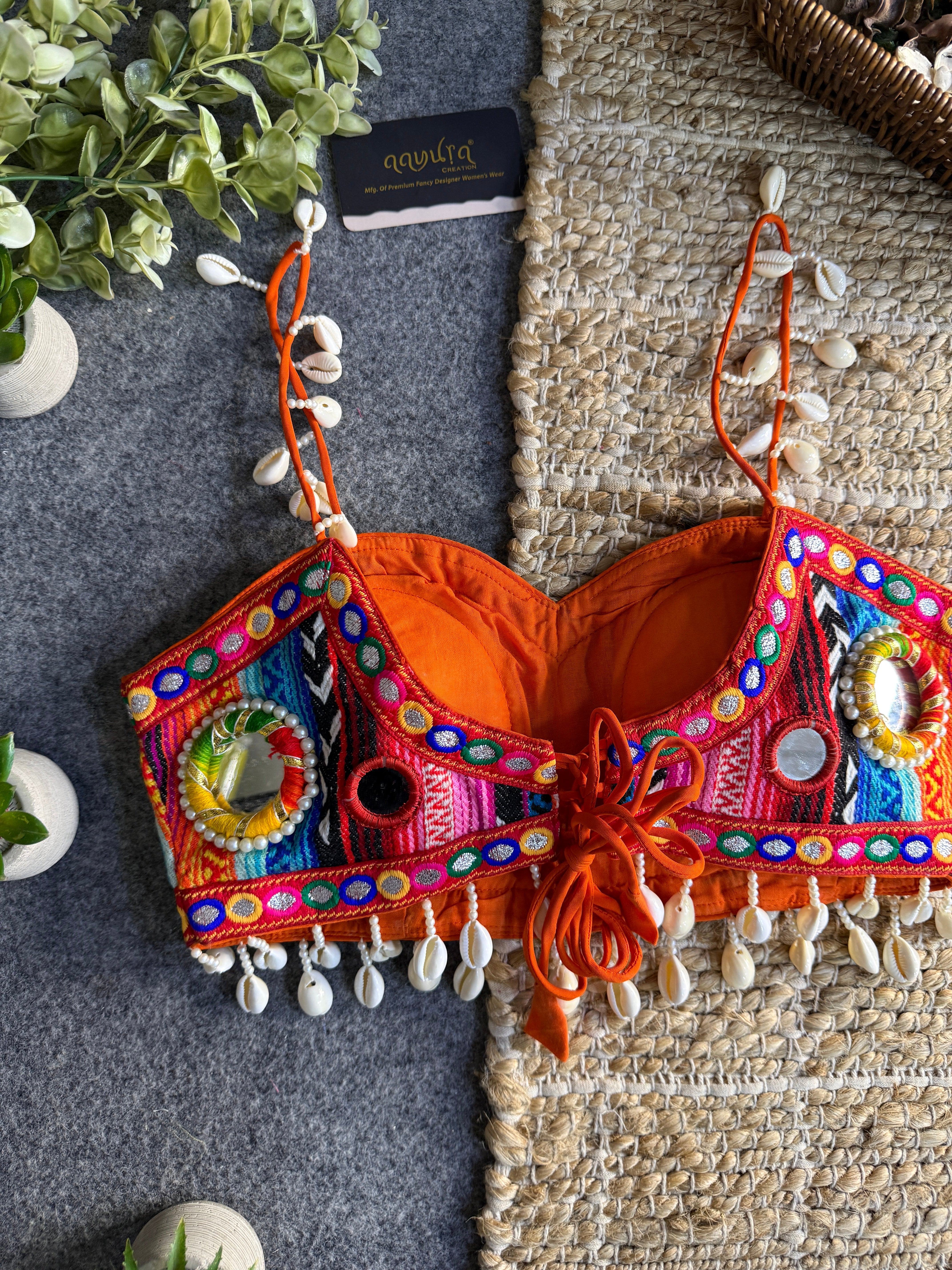 Navratna Mirror & Shell Designer Strap Blouse