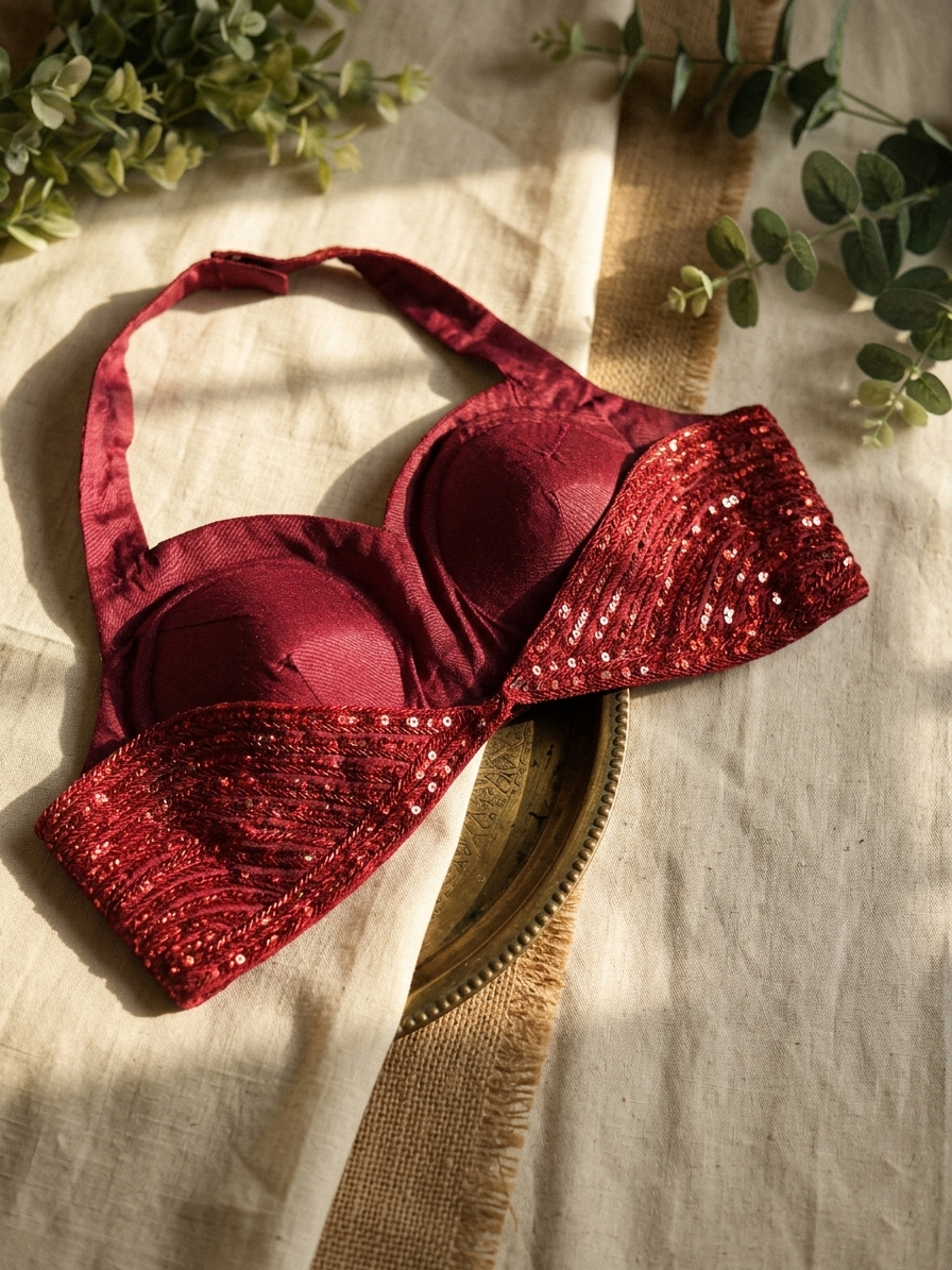 Luxe Silk Handcrafted Halter Neck Blouse