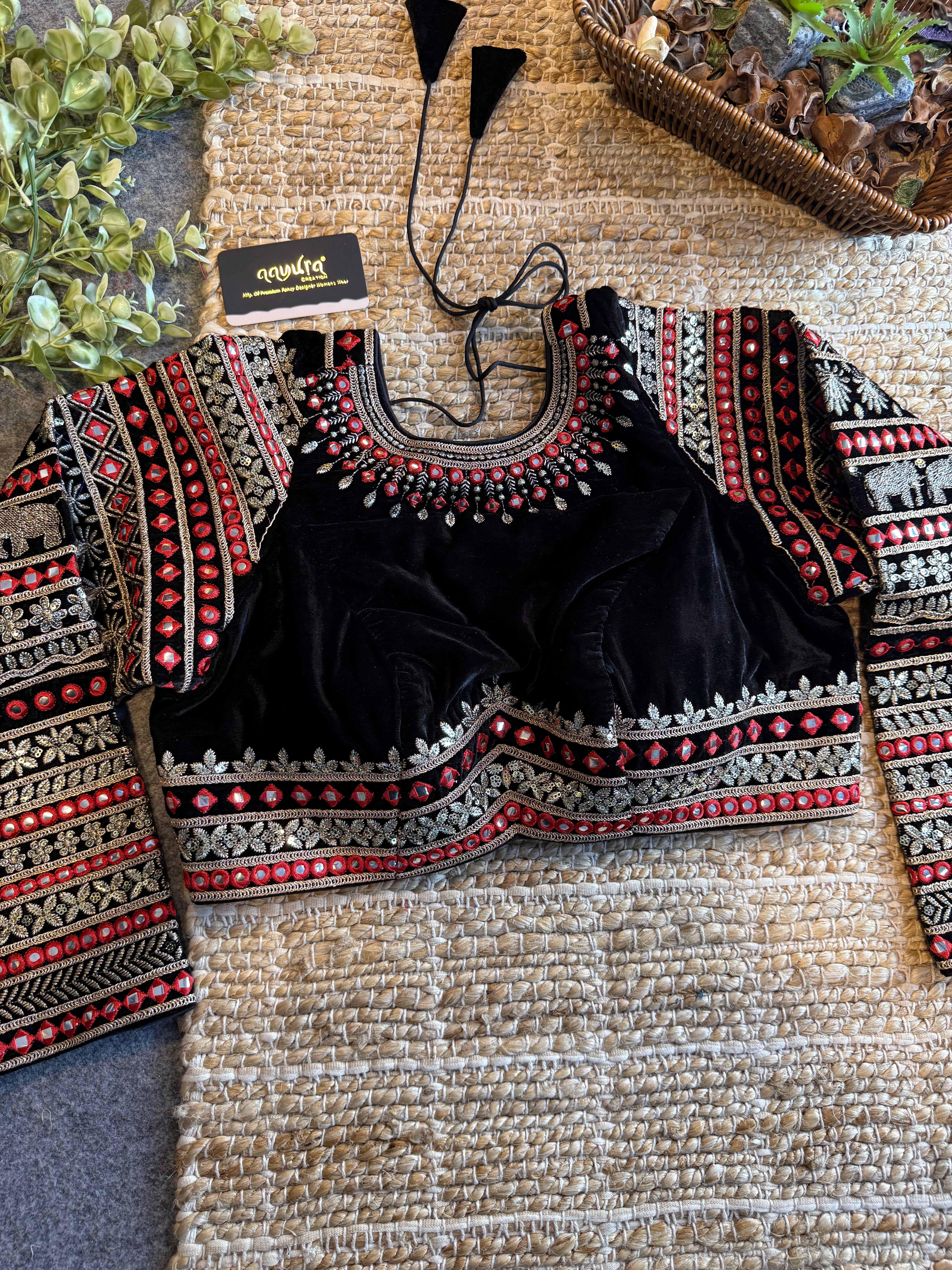 Zara Embroidered Velvet Blouse