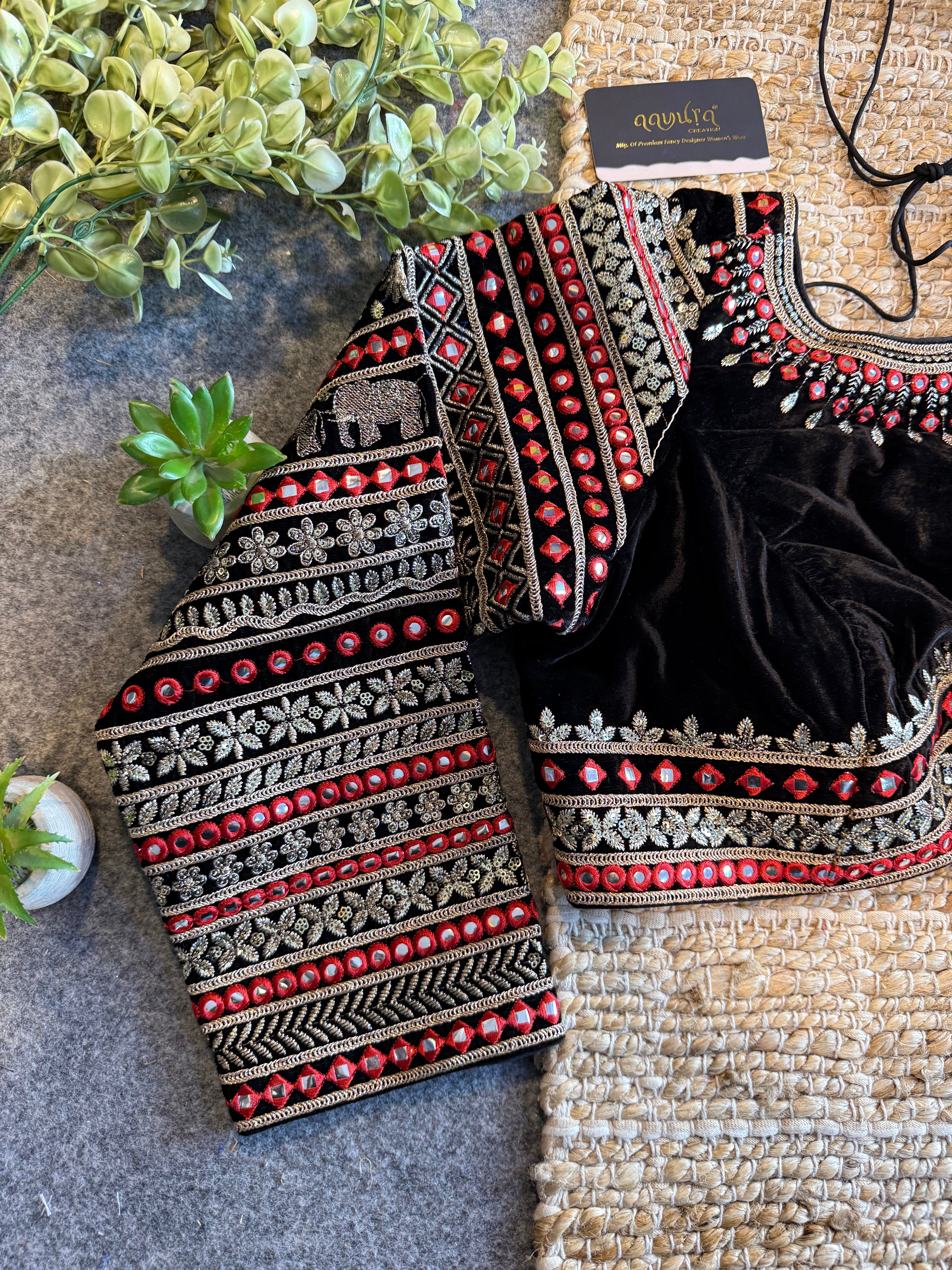Zara Embroidered Velvet Blouse