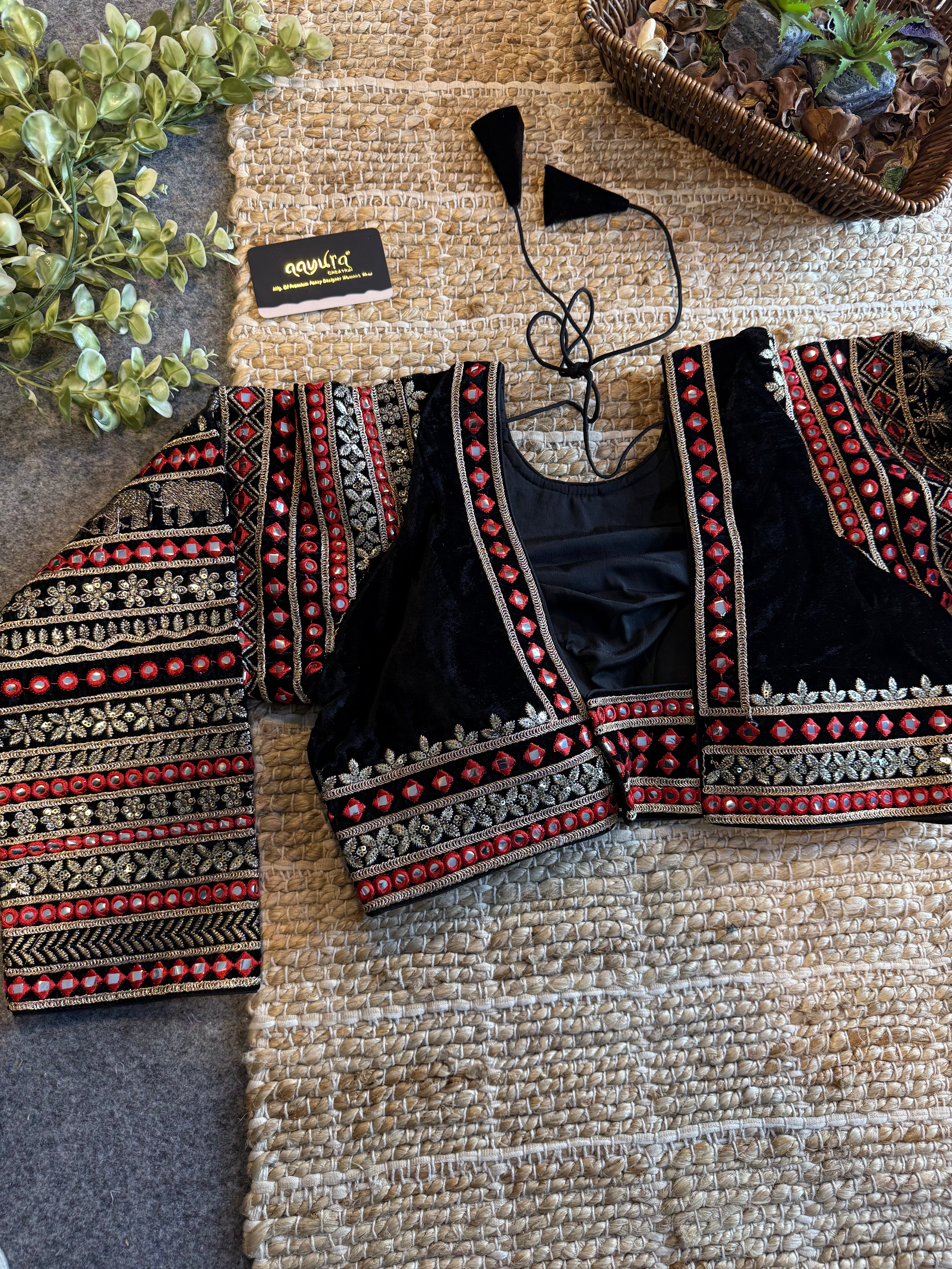 Zara Embroidered Velvet Blouse