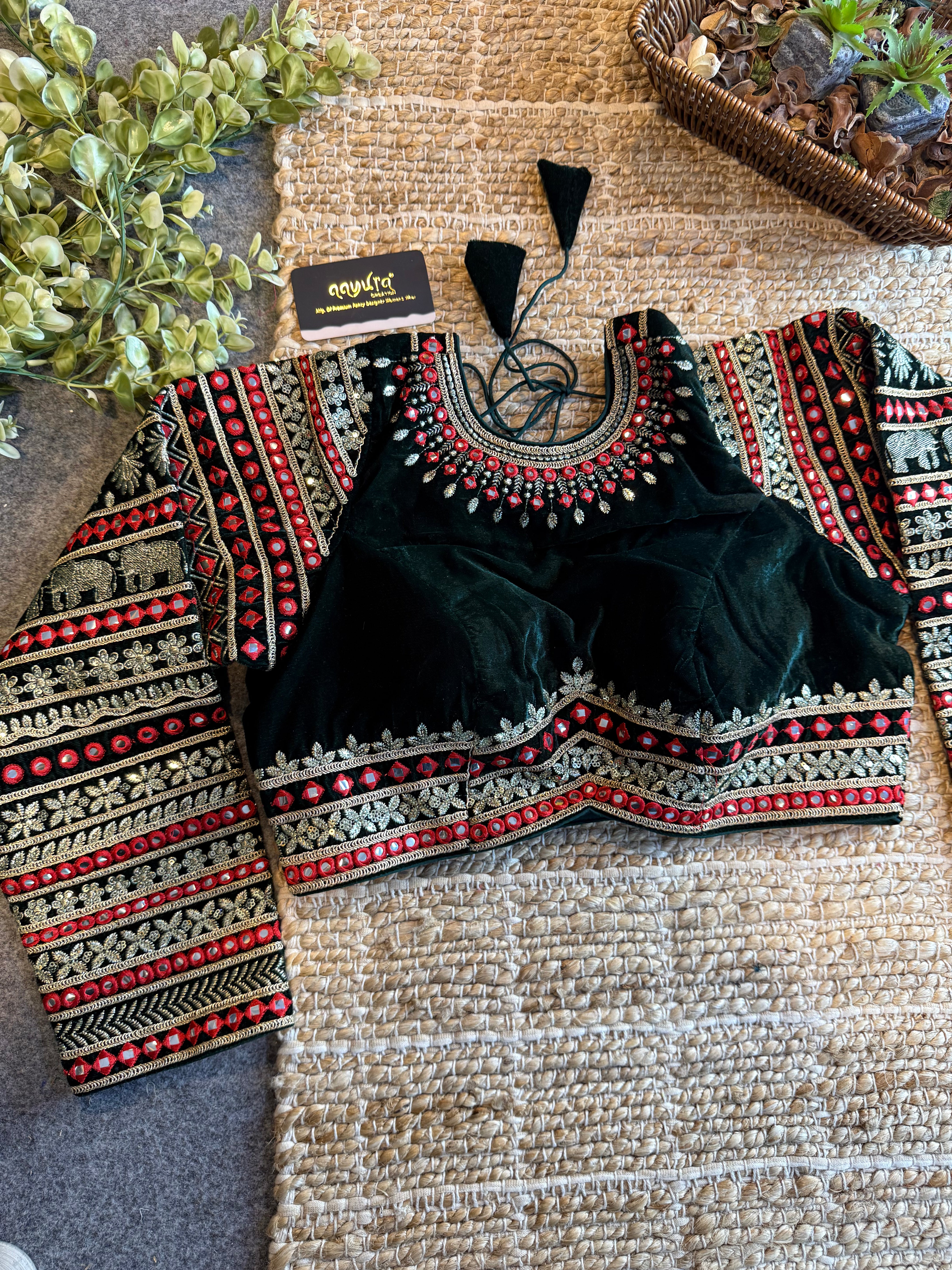 Zara Embroidered Velvet Blouse