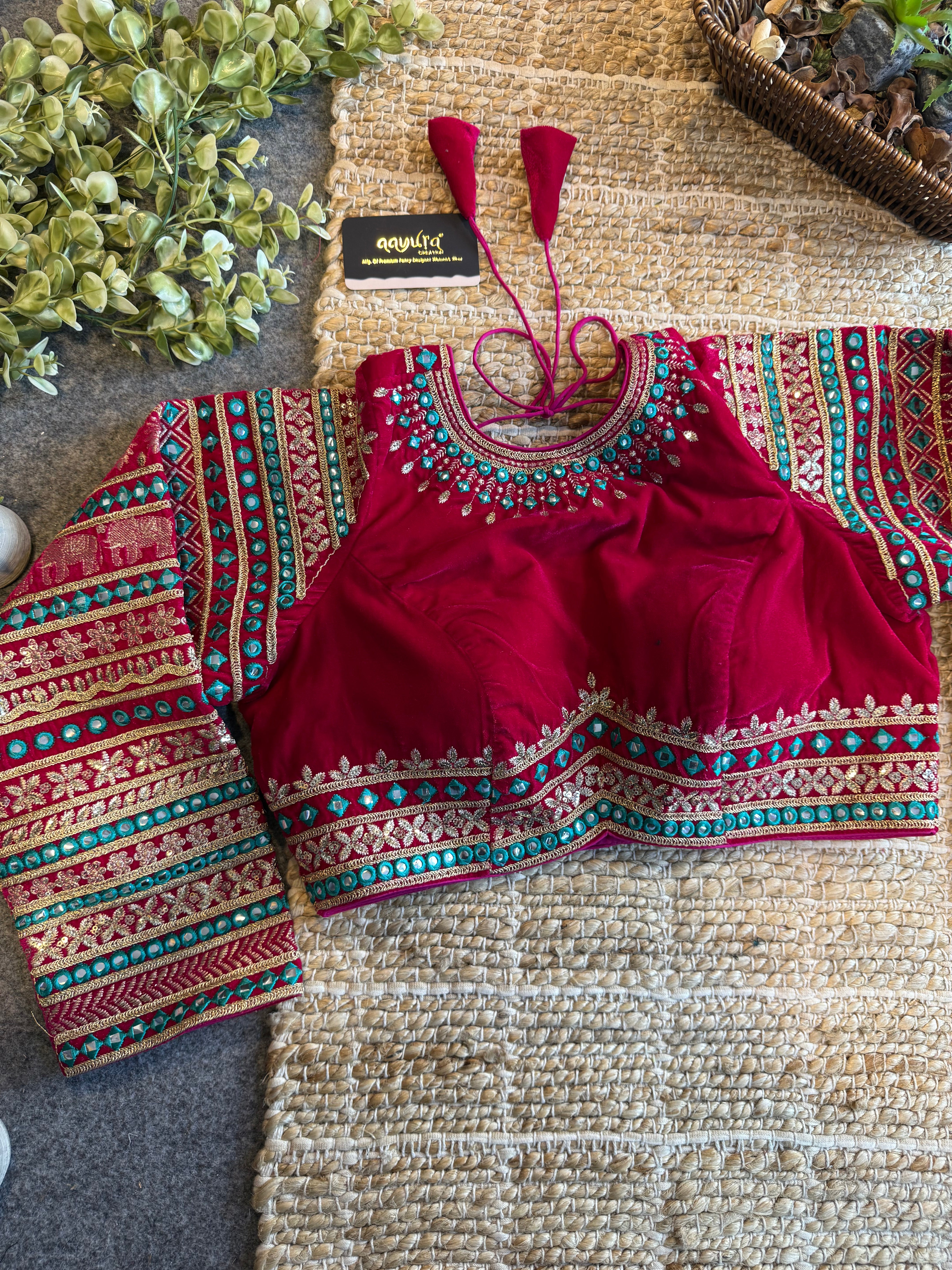 Zara Embroidered Velvet Blouse
