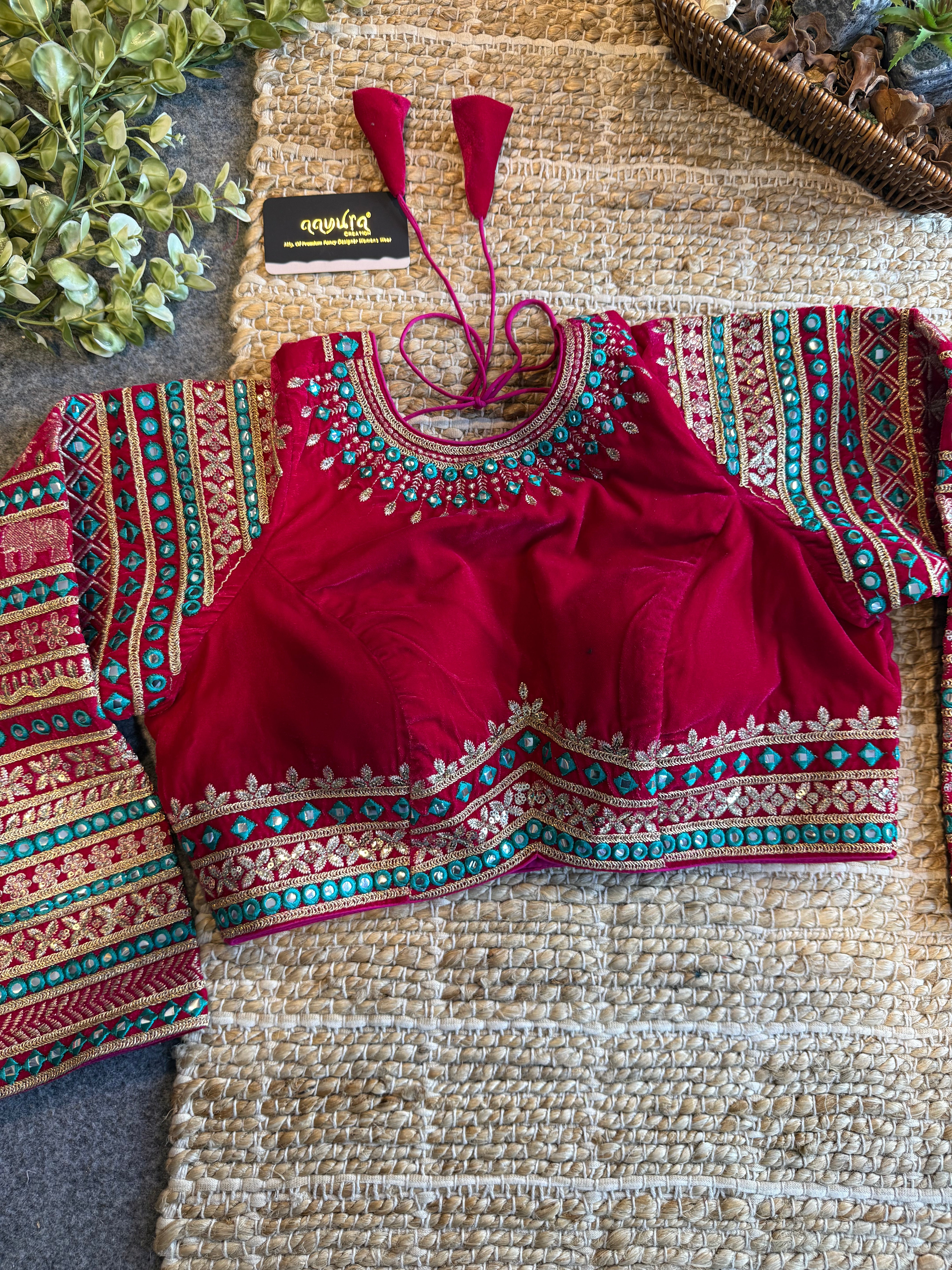 Zara Embroidered Velvet Blouse