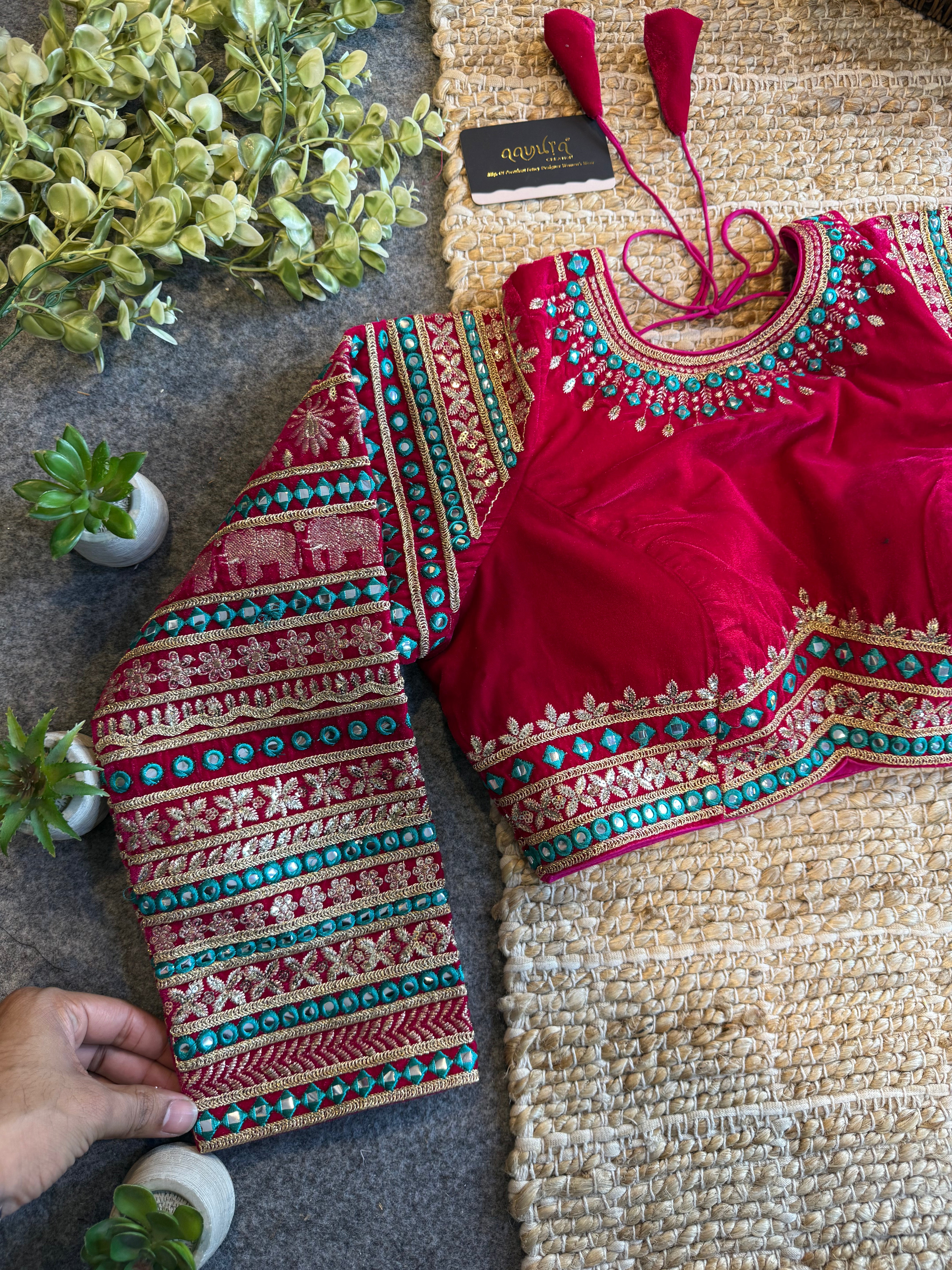 Zara Embroidered Velvet Blouse