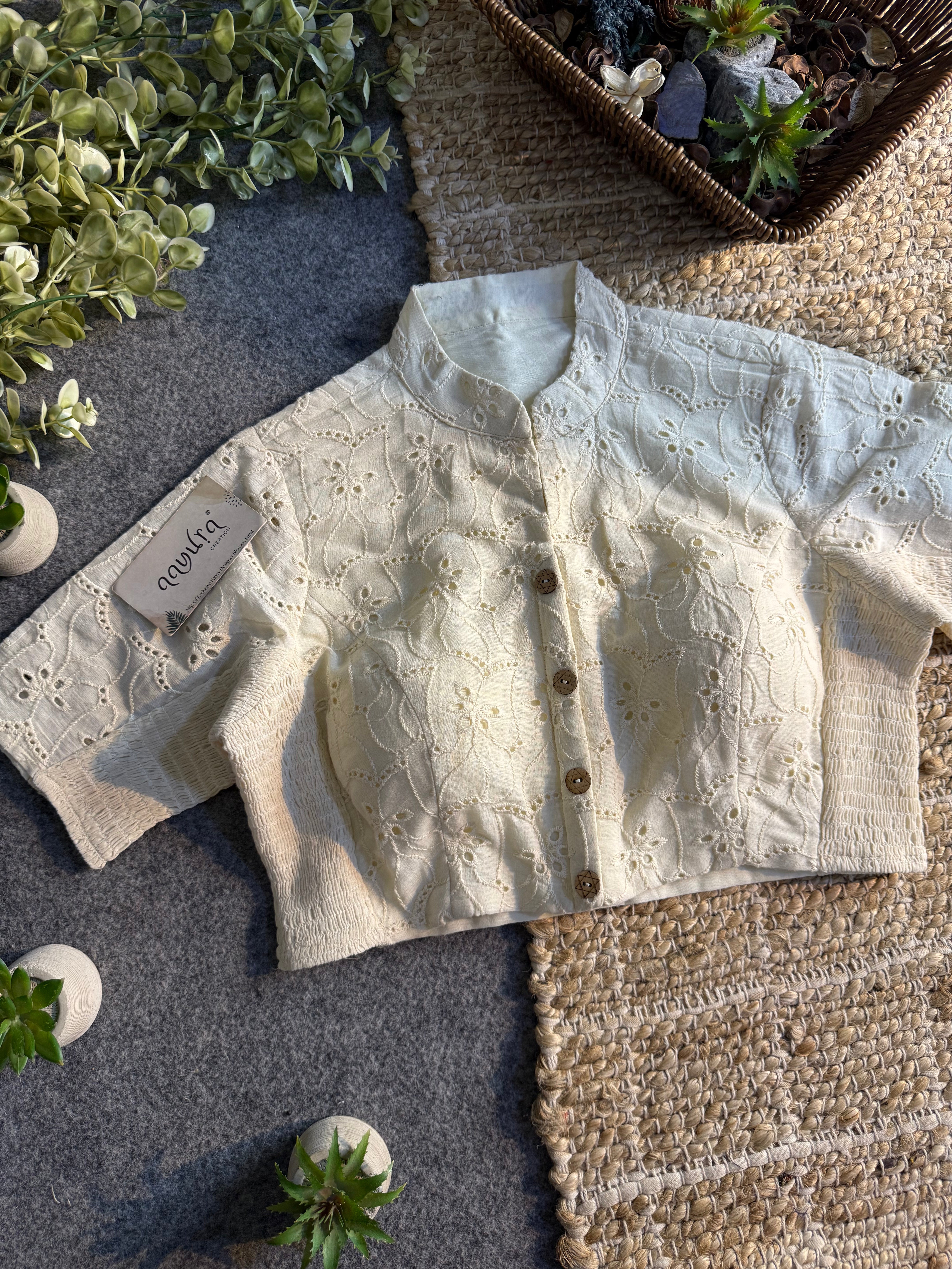 Hakoba High Neck Cotton Stretchable Blouse