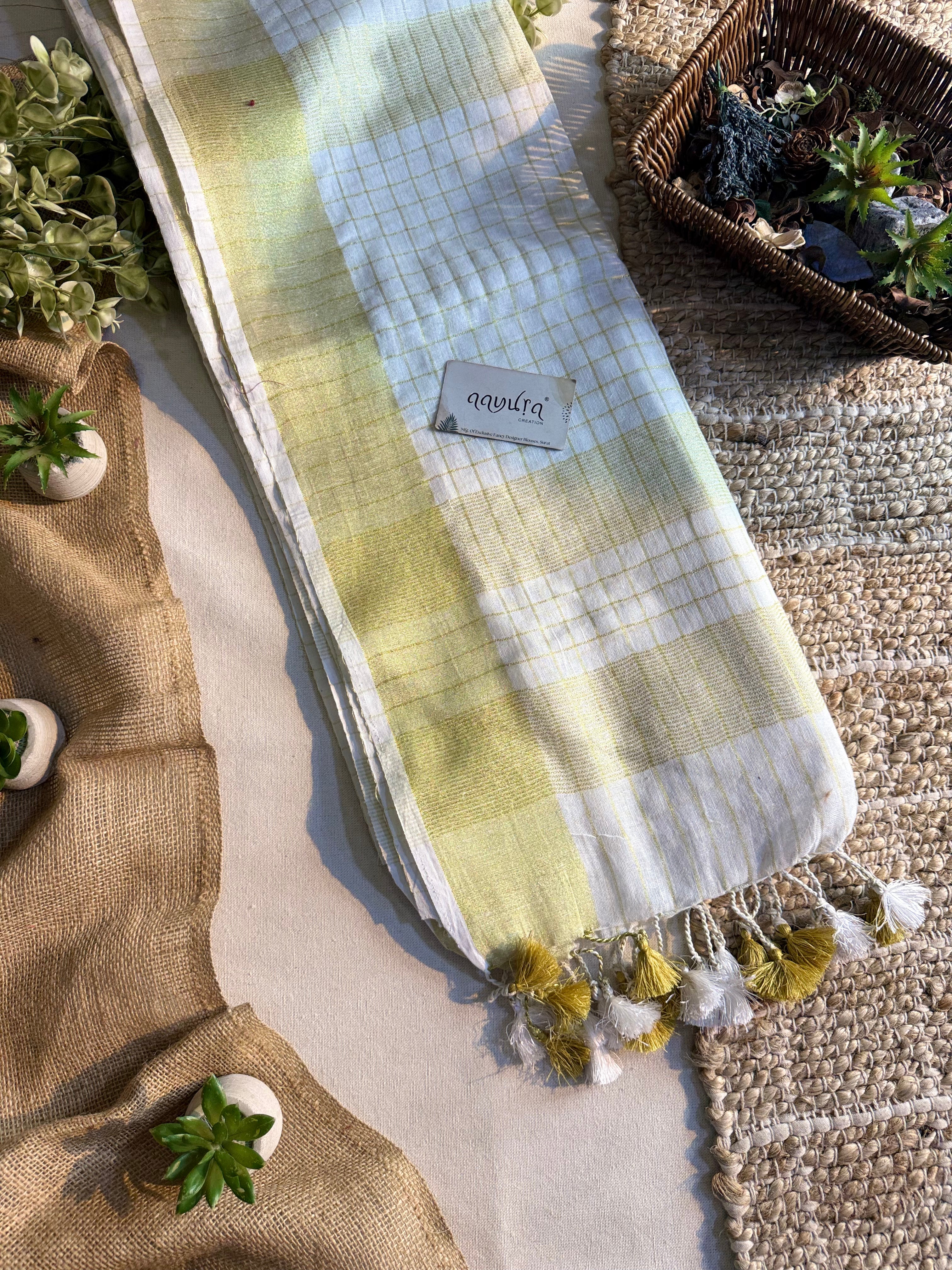 Golden Grace Pure D Linen Saree