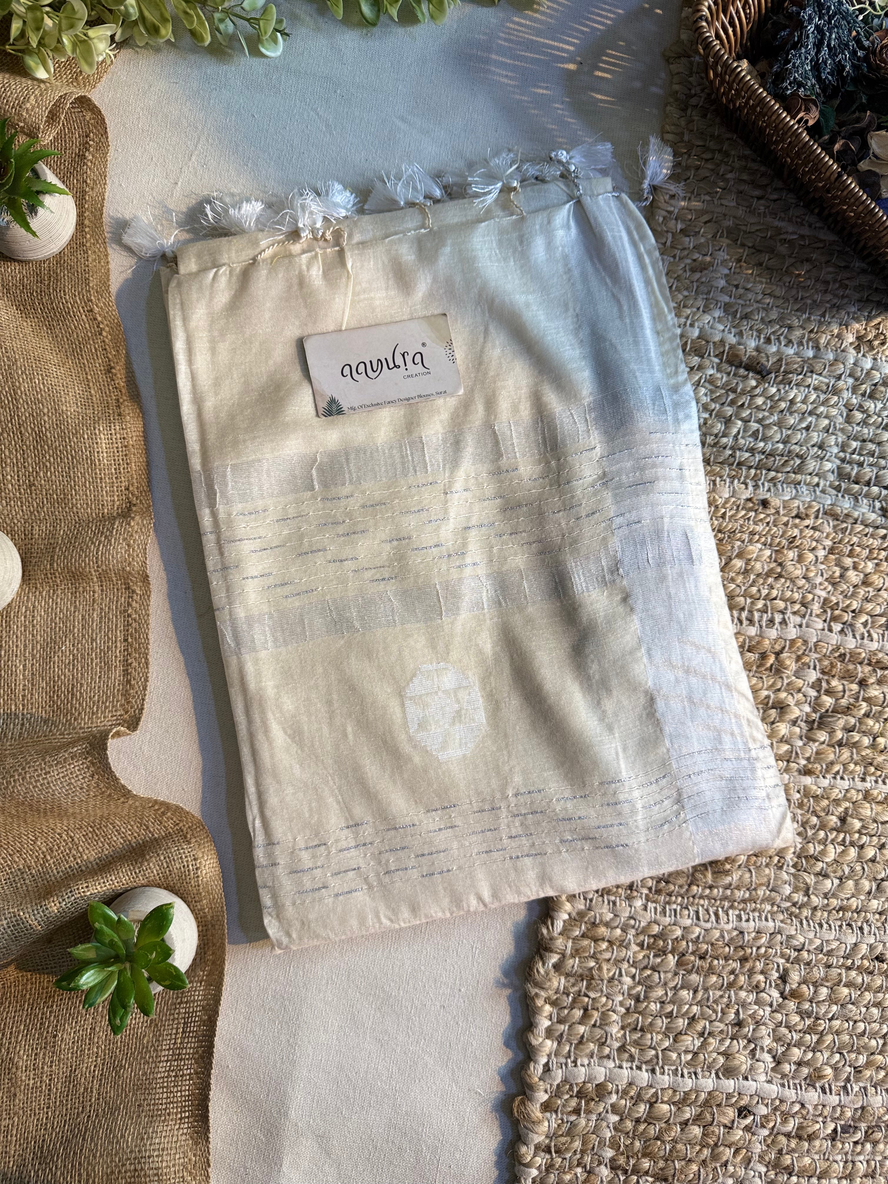 White Butta Elegance Semi Silk Saree