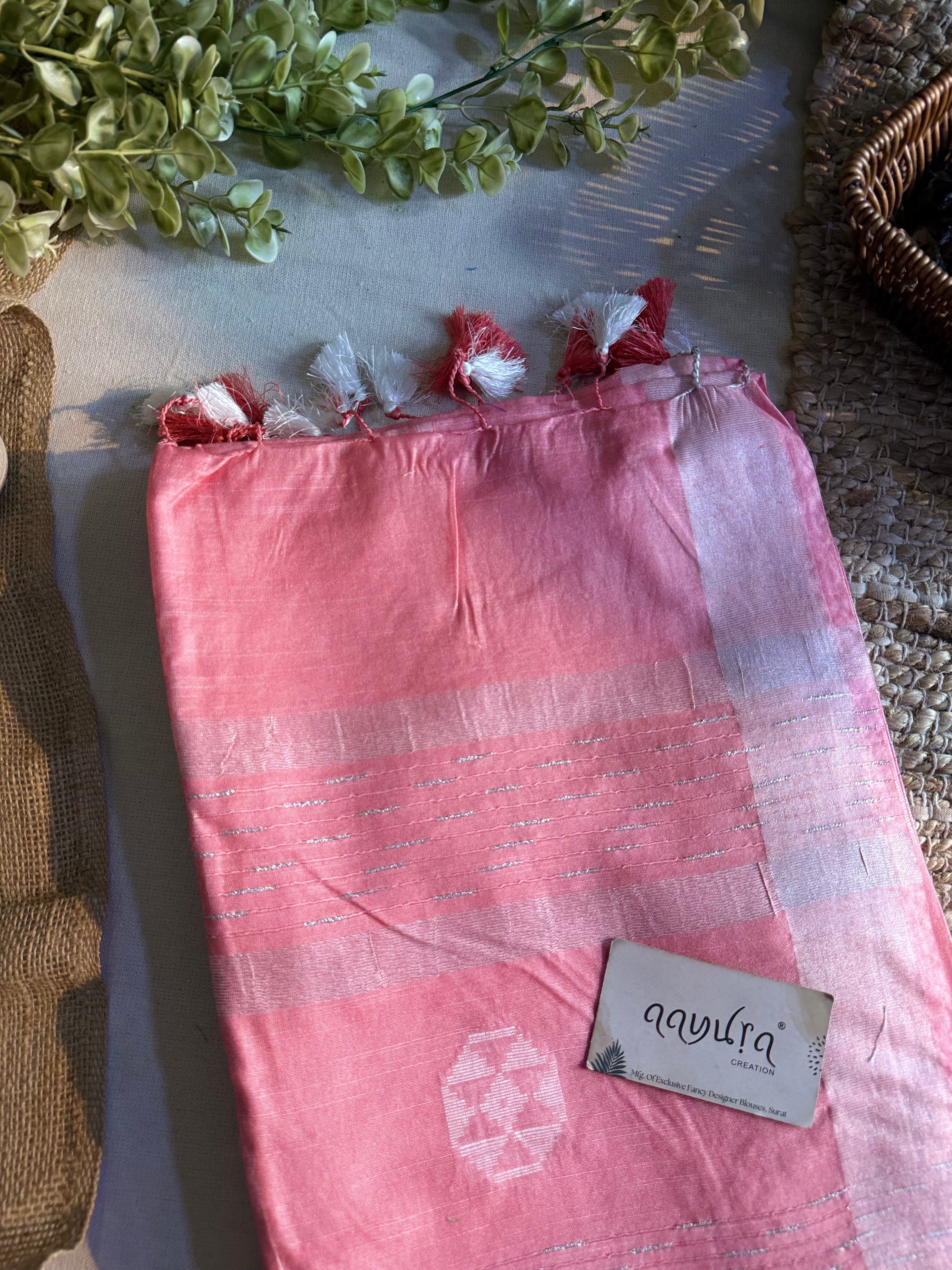 White Butta Elegance Semi Silk Saree
