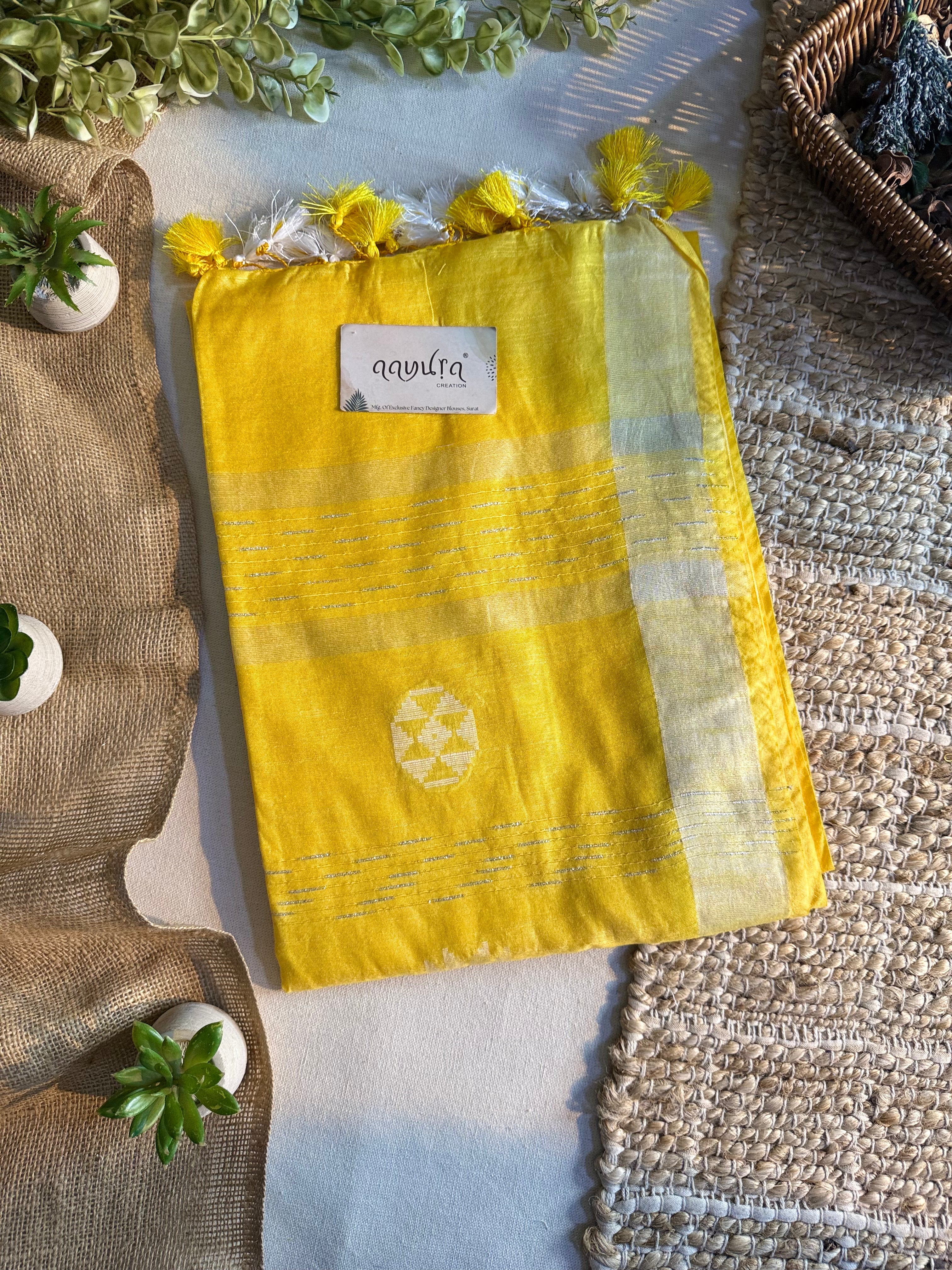 White Butta Elegance Semi Silk Saree