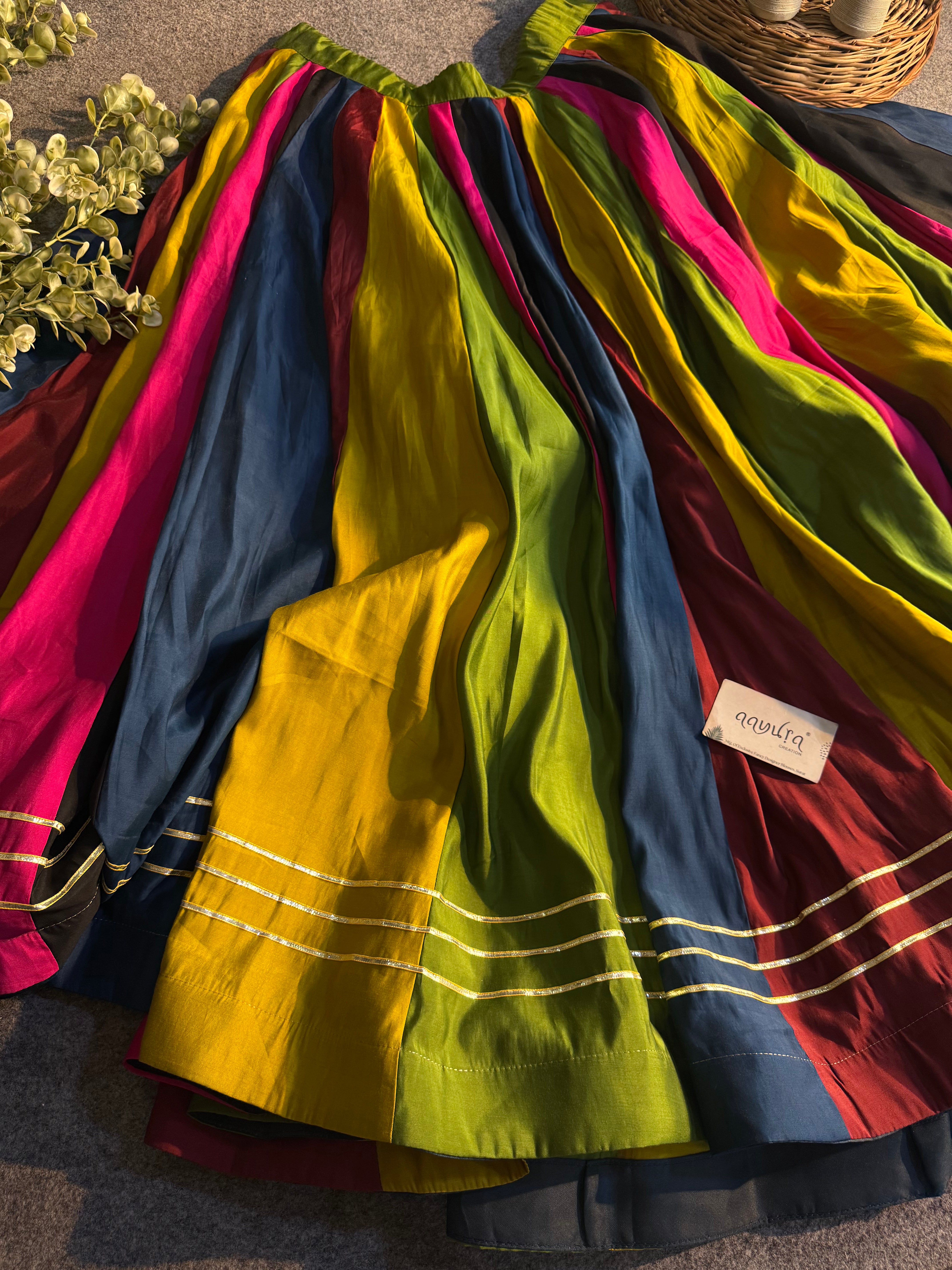 Satrangi Roman Silk Lehenga