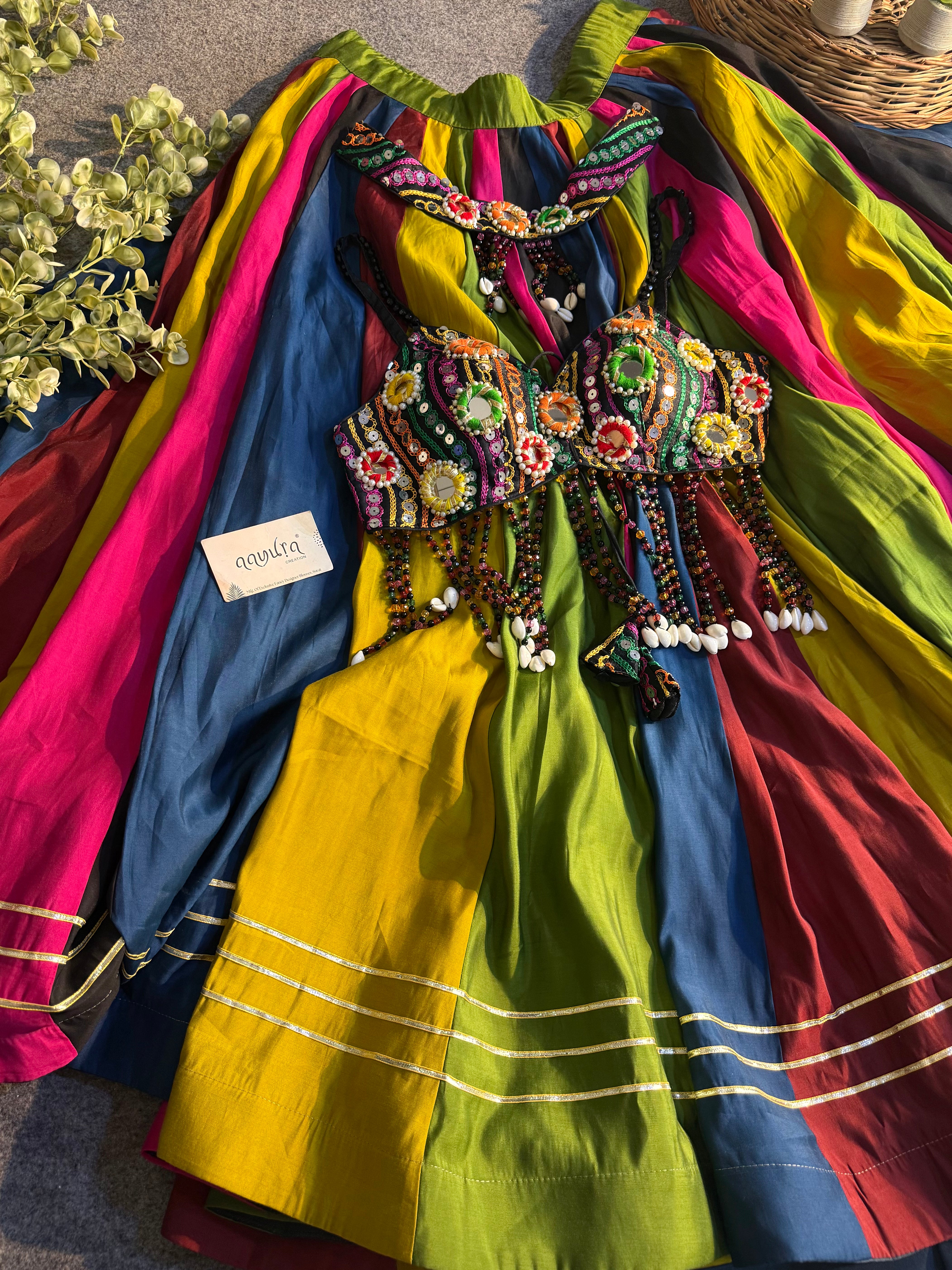 Satrangi Roman Silk Lehenga