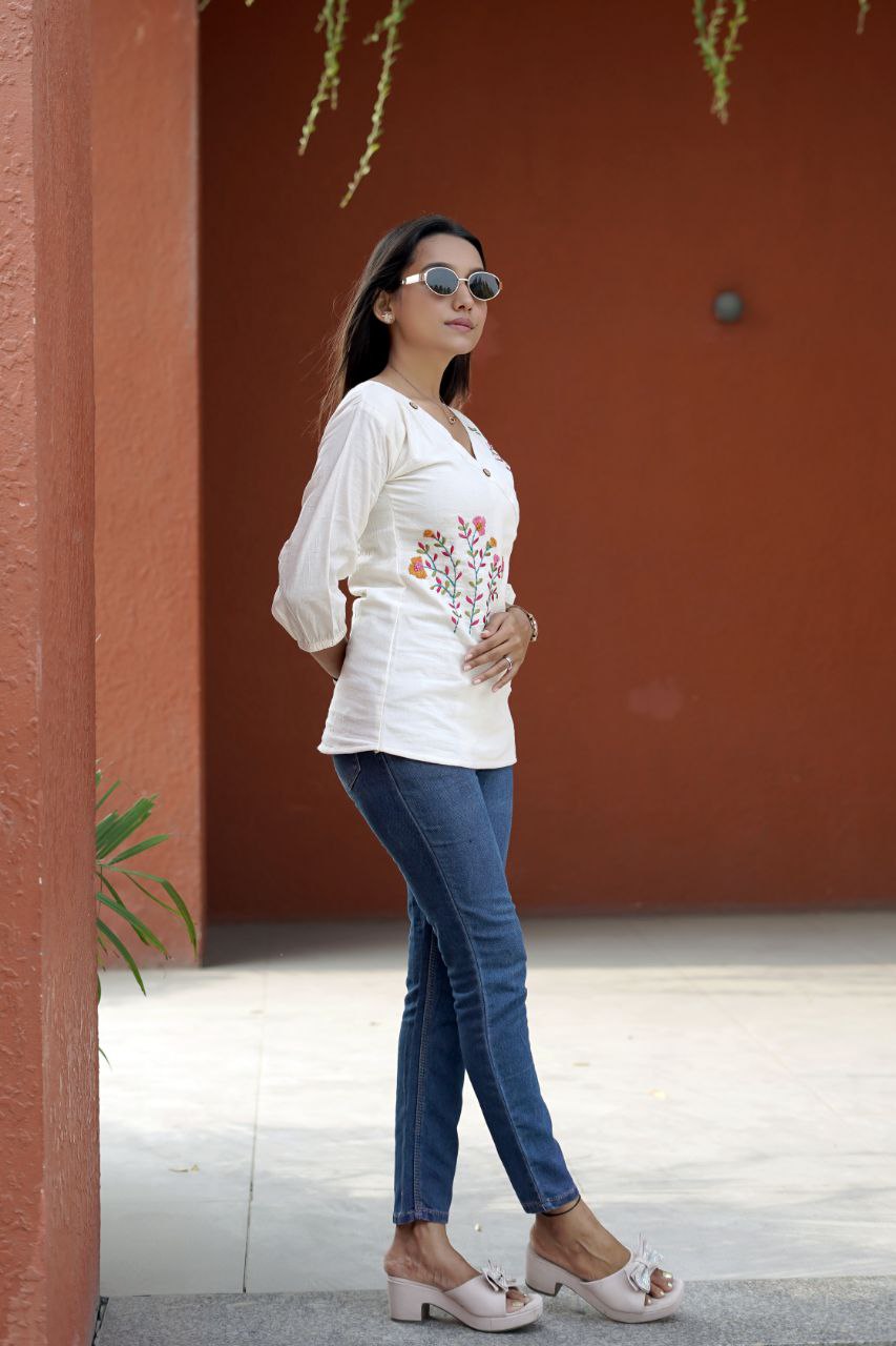 Embroidered Khadi Cotton Summer Top
