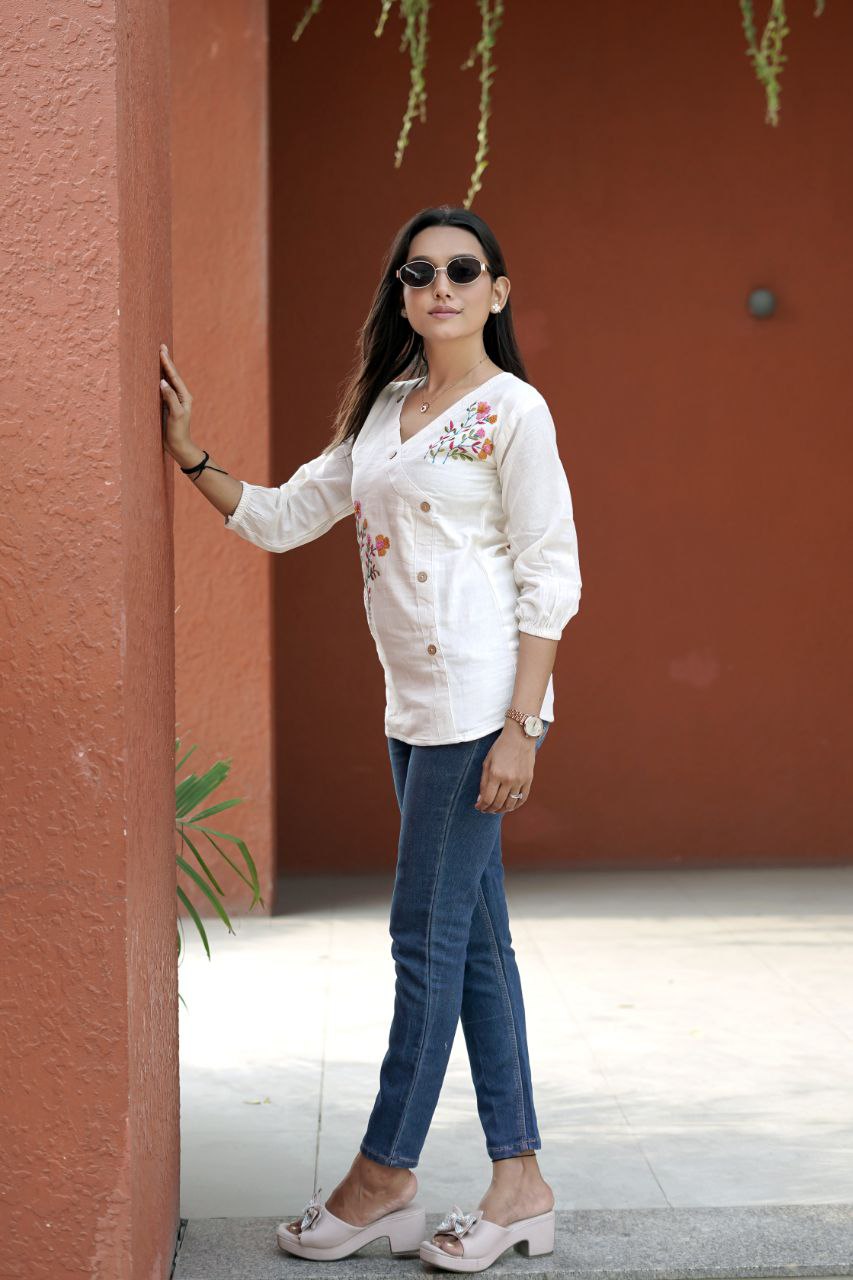Embroidered Khadi Cotton Summer Top