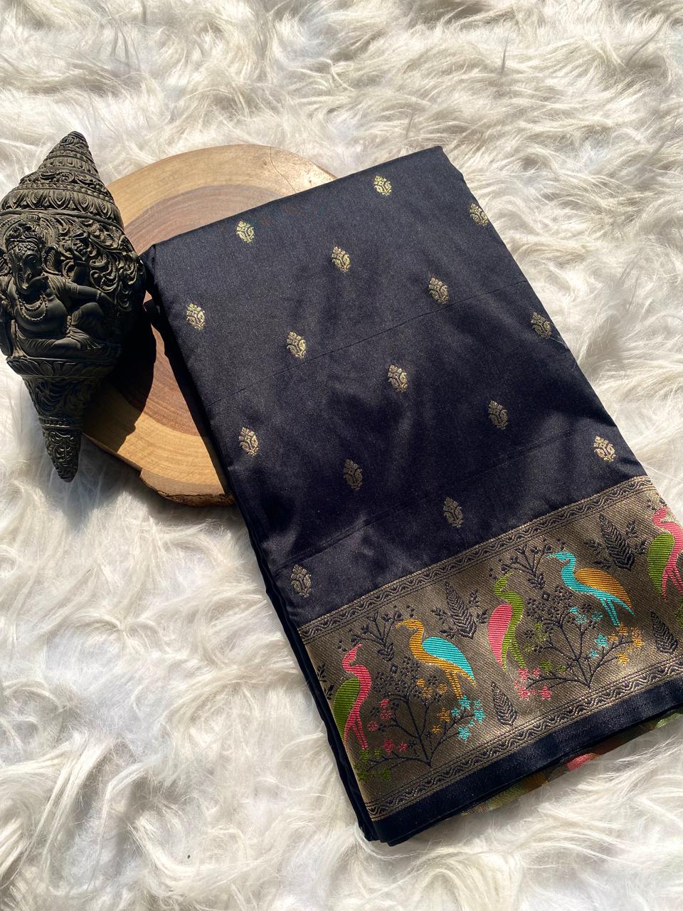 Tales Black Soft Silk Banarasi Saree