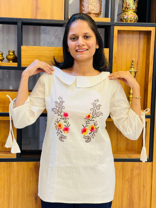 Embroidered Khadi Cotton Summer Top