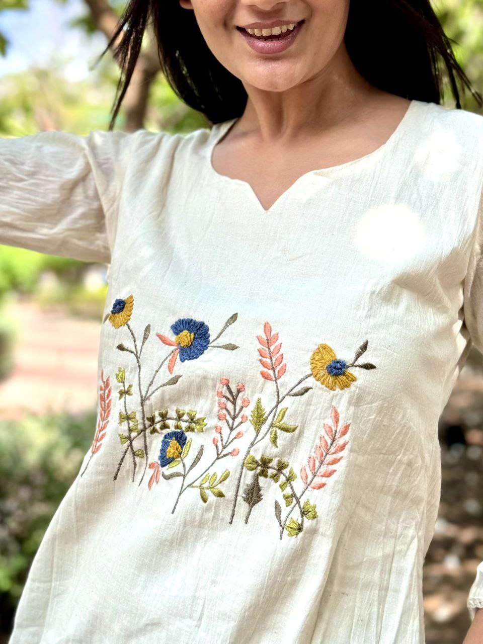 Embroidered Khadi Cotton Summer Top